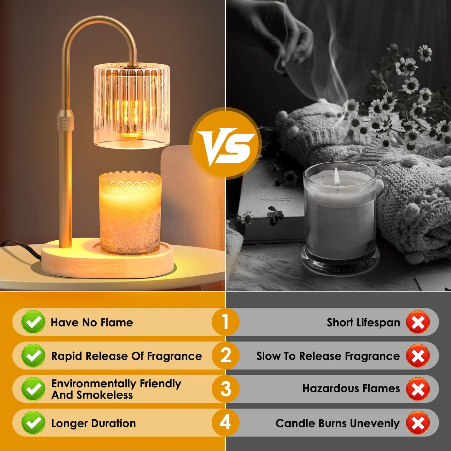 Candle Warmer Lamp with Timer Dimmable - Elegant Candle Warmer Adjustable Height, Candle Lamp Wax Melt Warmer for Jar Candles Birthday Gifts for Women Mom, Christmas House Warming Gifts New Home Decor