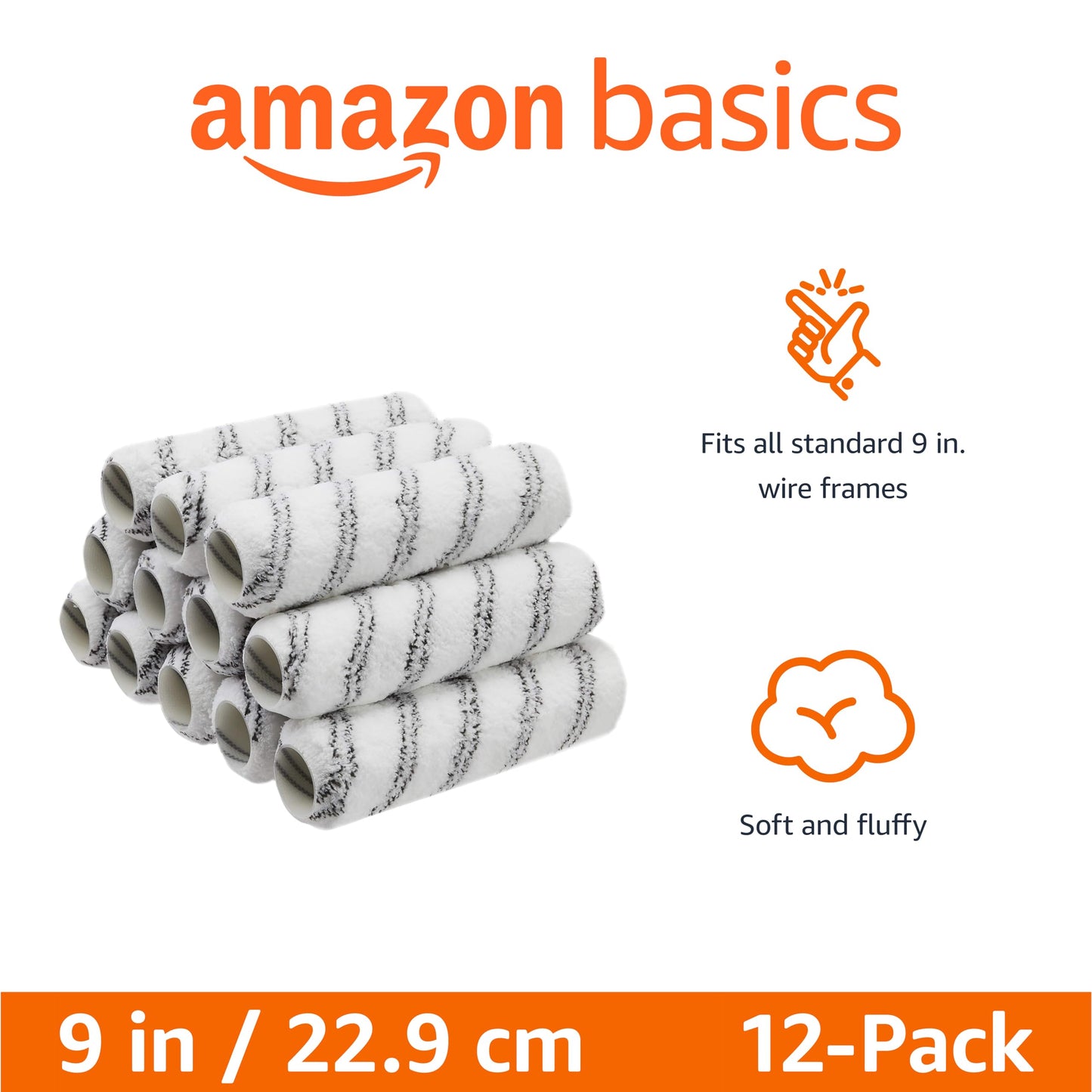 Amazon Basics Microfiber Paint Roller Covers - 9" x 3/8", 12-Pack
