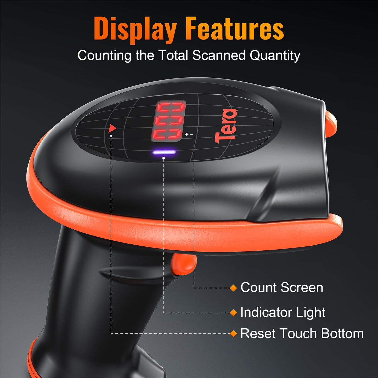 Tera Pro Wireless 1D 2D QR Barcode Scanner with Counting Screen and Charging Cradle Extra Fast Scanning Speed Ultra High Resolution Handheld Imaging Bar Code Reader for Warehouse Inventory HW0008