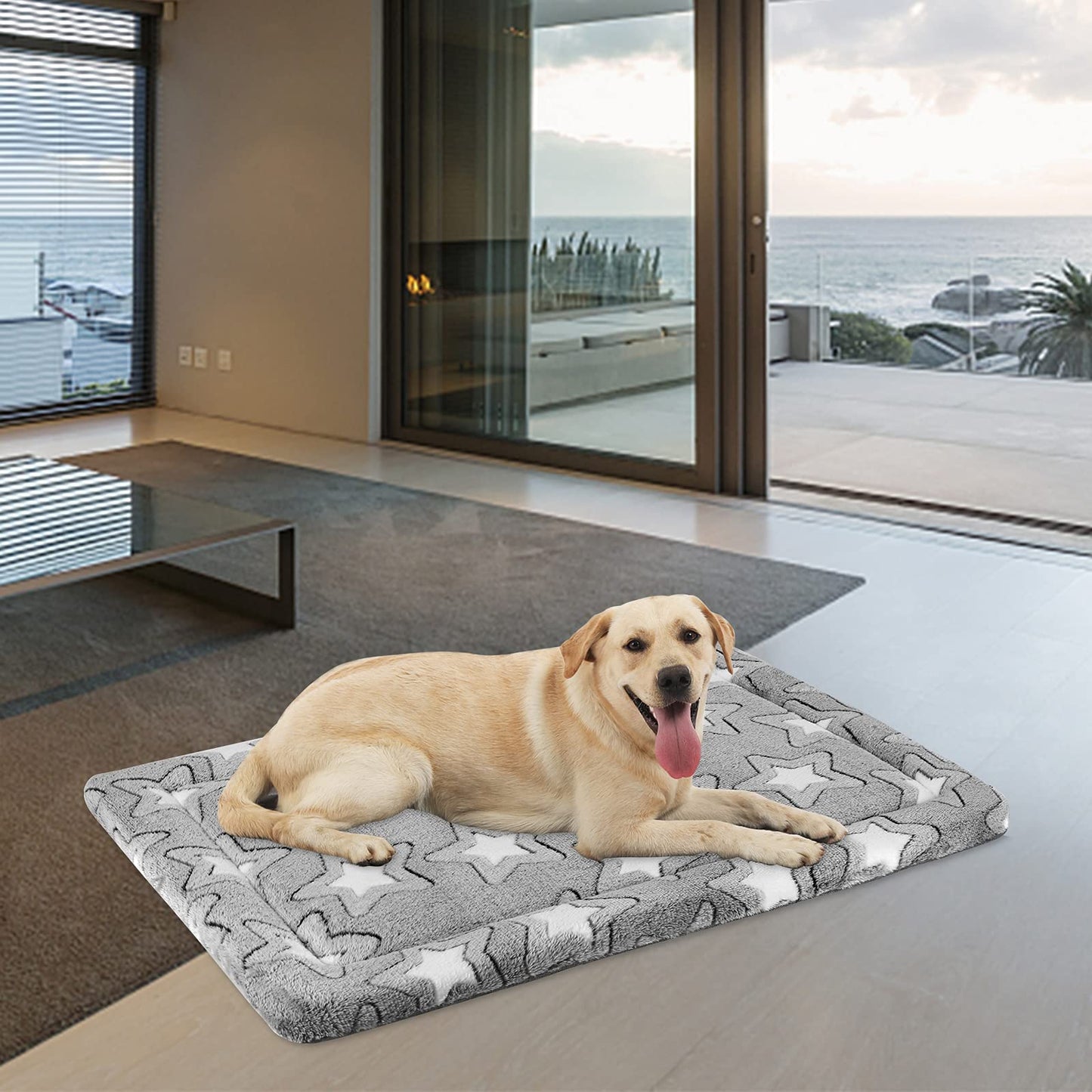 EMPSIGN Fancy Dog Bed Mat, Pet Bed Pad Reversible (Cool & Warm), Machine Washable Crate Pad, Pet Sleeping Mat for Small to XXX-Large Dogs, Grey, Star Pattern