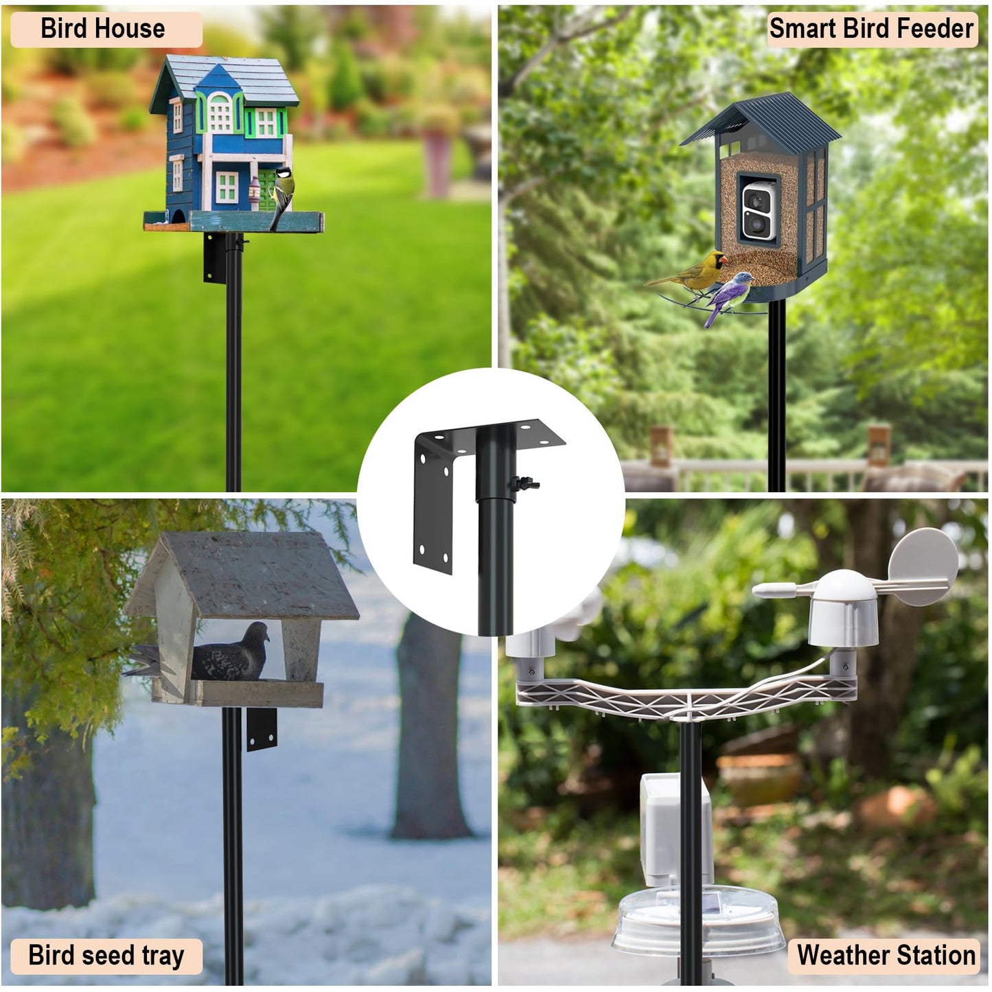 ERYTLLY 2-Hooks Bird House Pole Stand Kit 80 Inch Multi Feeders, Bird Bath, Feeder Tray - Heavy Duty Bluebird Feeder Support Rod Mount Set for Outdoor