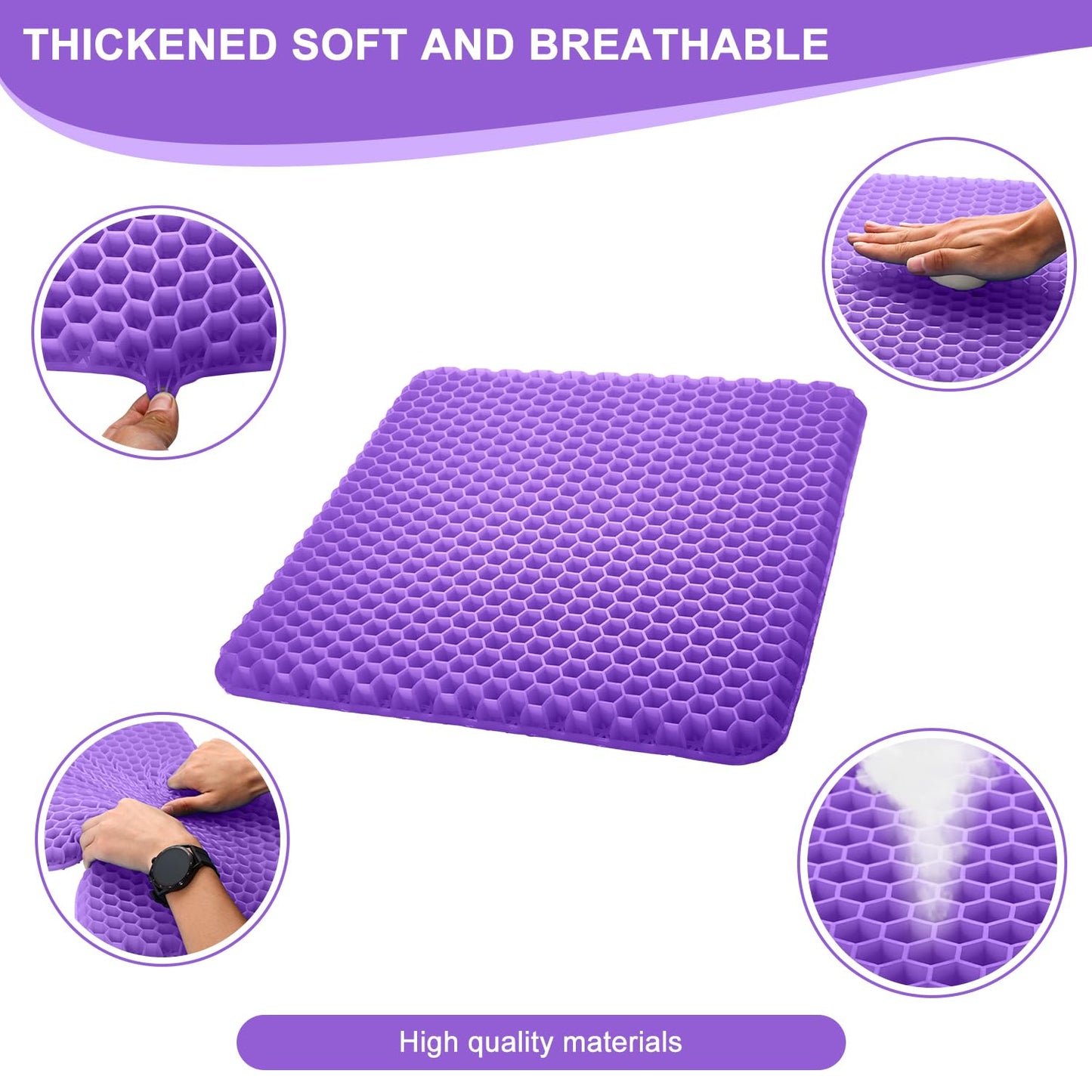 Large Gel Seat Cushion for Long Sitting with 2 Non-Slip Cover- 45 x 45cm,Soft & Breathable,Seat Cushion for Desk Chair,Wheelchair,Car,Stadium,Airplane,Blue Support,Office Chair,air Plane,bleacher