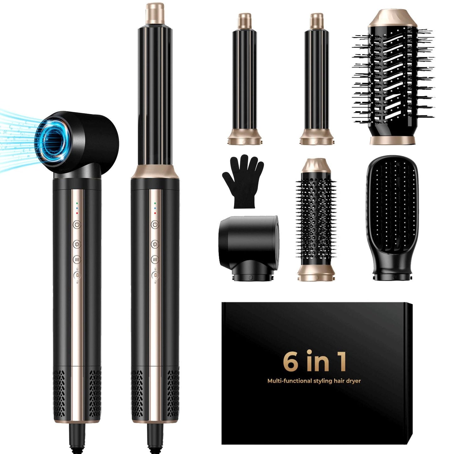 6 in 1 Hair Dryer Brush, 1400W High Speed Auto-Air Hair Wrap Blow Dryer Brush, Hot Air Styler No Heat Damage, Ionic Hot Air Brush, Detachable Hair Dryer, Straightener Brush, Curler, Volumizer 100-120V