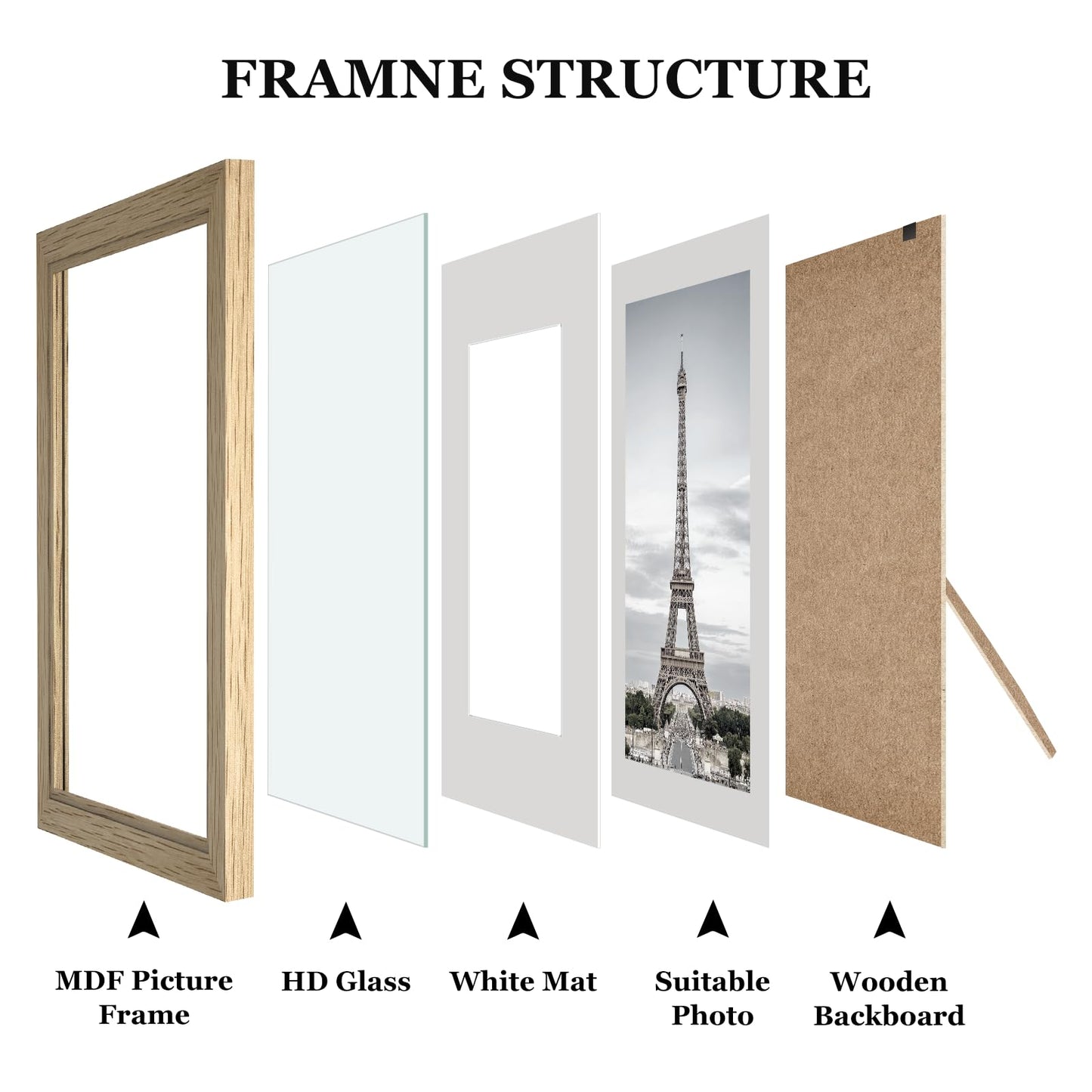 Picture Frames, Made of Real Glass and Wooden Frame, Gallery Photo Frames Set of 10 for Collage Wall Decor, Multi Sizes Including 8x10, 5x7, 4x6 for Mounting or Tabletop Display, Wood