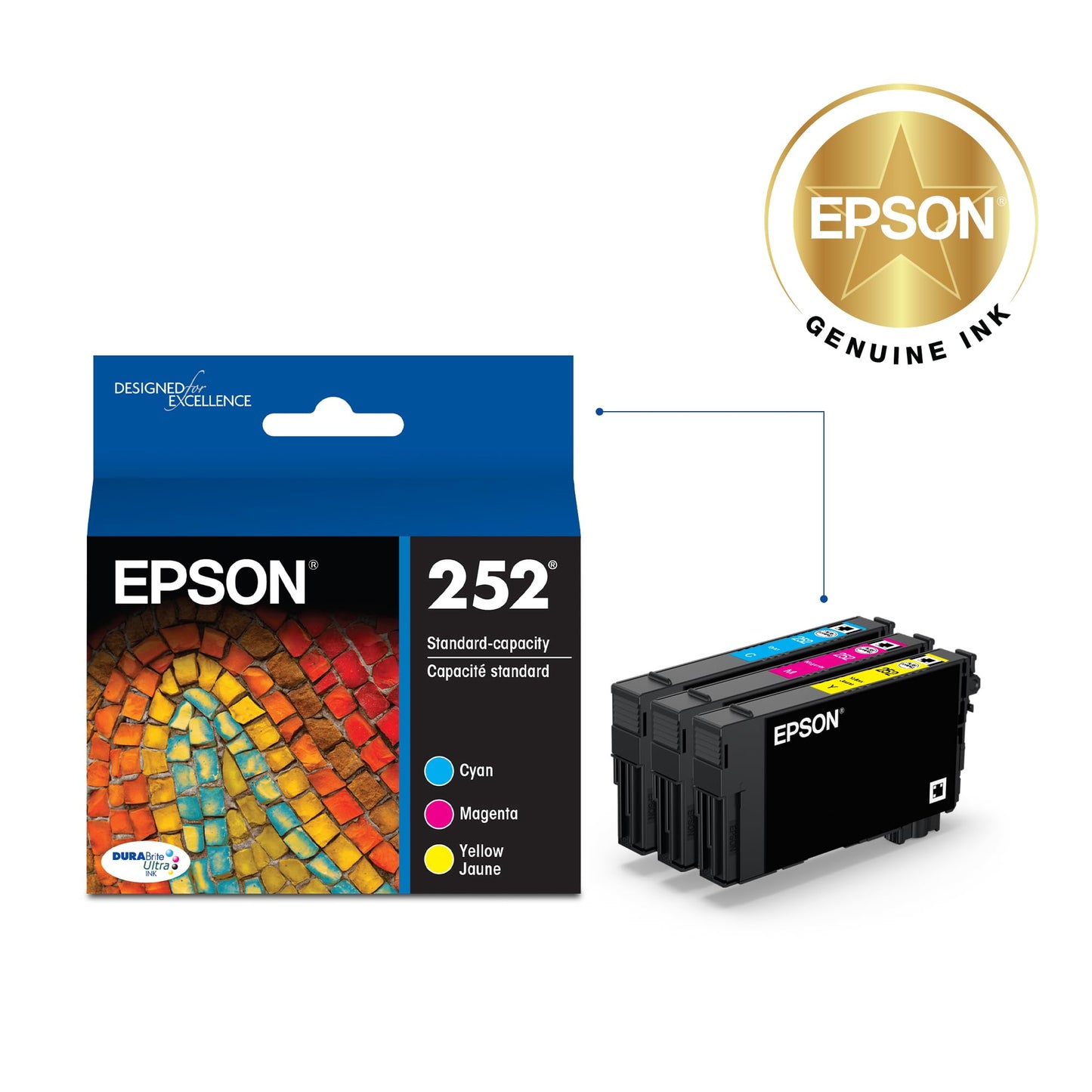 EPSON 252 DURABrite Ultra Ink Standard Capacity Color Combo Pack (T252520-S) Works with Workforce WF-3620, 3640, 7110, 7610, 7620, 7710, 7720, 7210