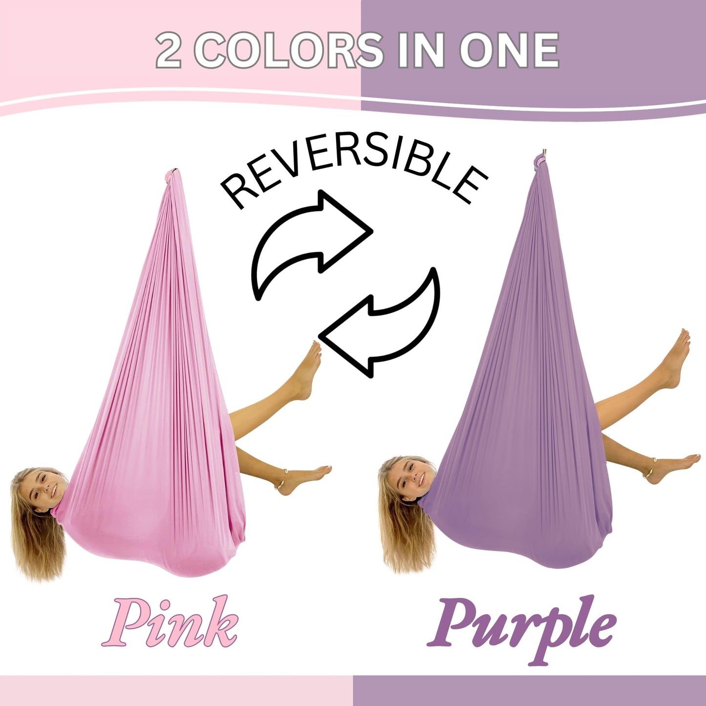 Bradoro Double Layer Reversible Sensory Swing | Outdoor and Indoor Swing for Kids and Adults Up to 260 lbs | Autism Cocoon Swing | Kids Sensory Swing Indoor | ADHD (Pink/Purple)