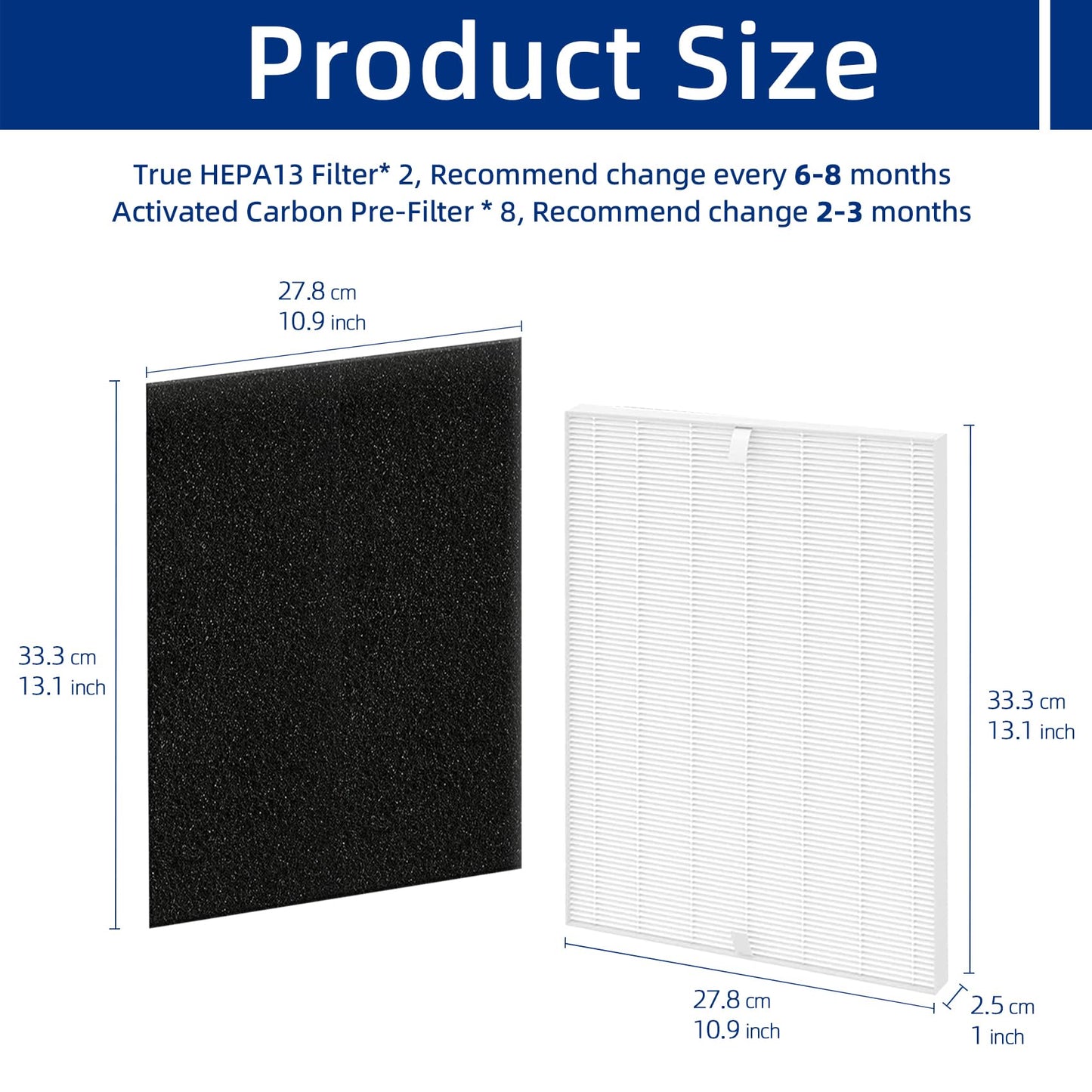 C545 Replacement Filter S Compatible with Winix C545, B151, P150, 9300 Air Purifier - 2 Air Filters + 8 Activated Carbon Pre-Filters - Compare to Part # 1712-0096-00, 2522-0058-00