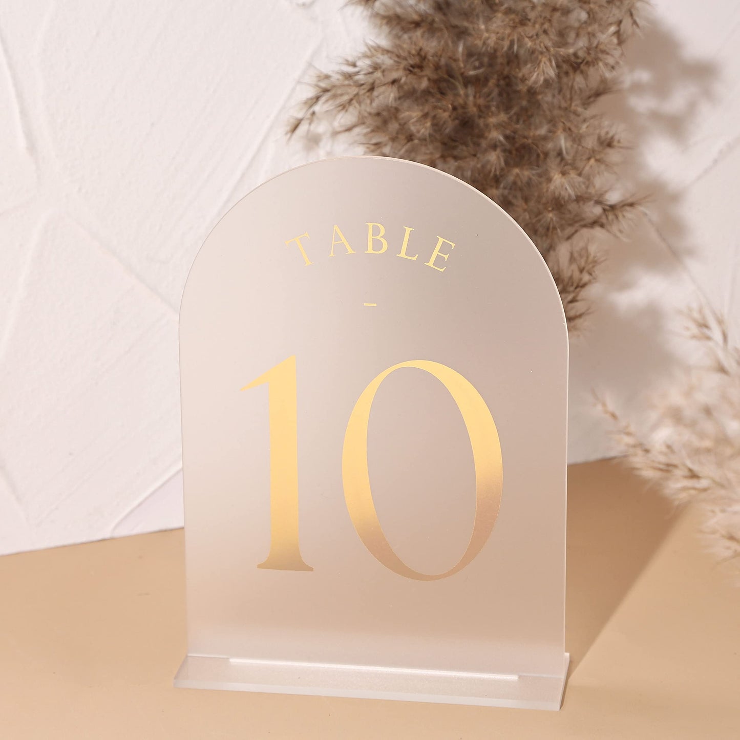UNIQOOO Frosted Arch Wedding Table Numbers with Stands 1-30, Gold Foil Printed 5x7 Acrylic Display Signs and Holders, Pack of 30, Perfect for Centerpiece, Reception, Decoration, Party, Anniversary,