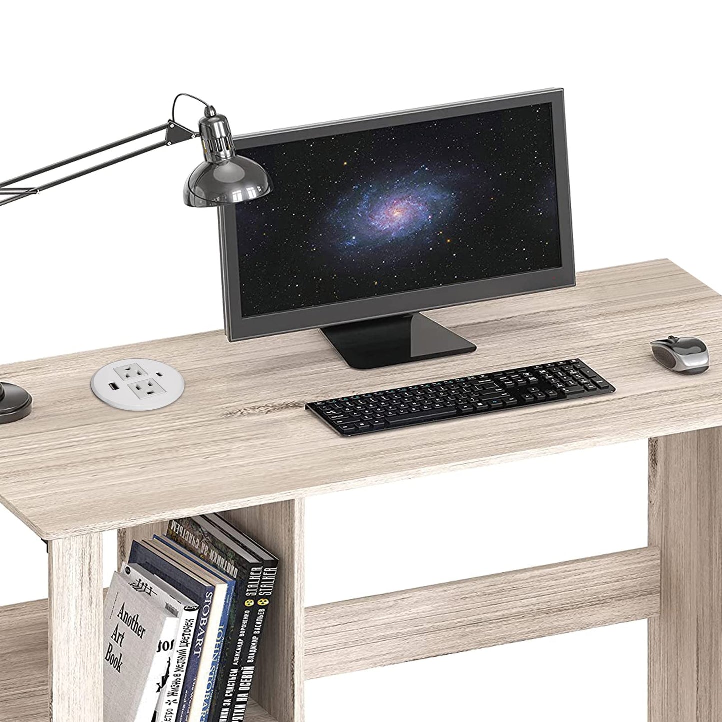 Desk Power Grommet USB C, PD Fast Charge Desktop Power Bar 2 Outlets 2 USB Ports (Total 30W) Recessed Flat Plug Extension Cord Mount into Countertop Shelf Cabinet End Table White