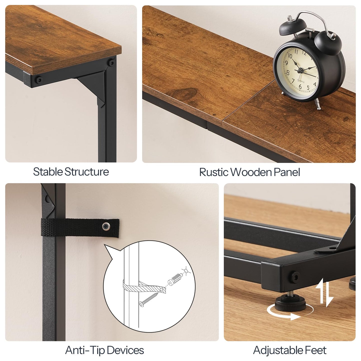 HOOBRO Narrow Console Table with Adjustable Height (25''-32.9''), Skinny Sofa Table with Charging Station, Behind Couch Table, 39.4" W x 5.9" D, for Living Room, Entryway, Rustic Brown BF95UXG01