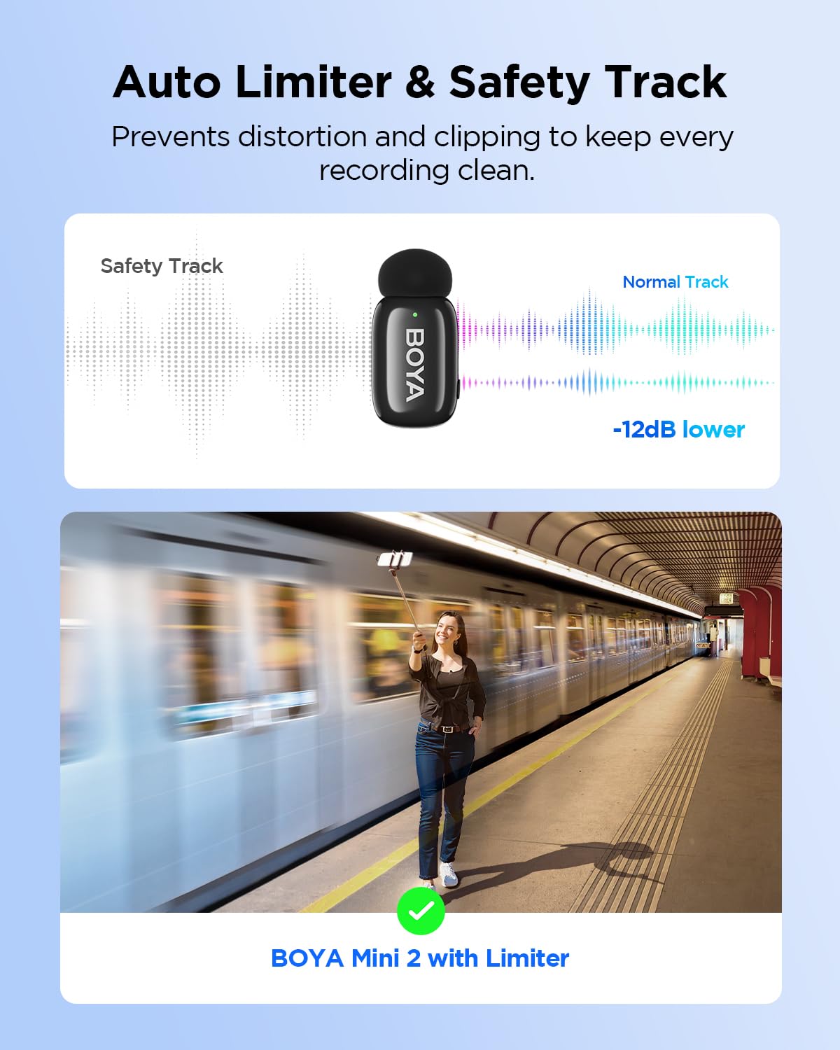 BOYA Mini 2 Wireless Lavalier Microphone for iPhone 15/16/17 Android, with AI Noise Cancellation, App Control, 30H Battery, USB-C Mic for Video, Podcast, Vlogging