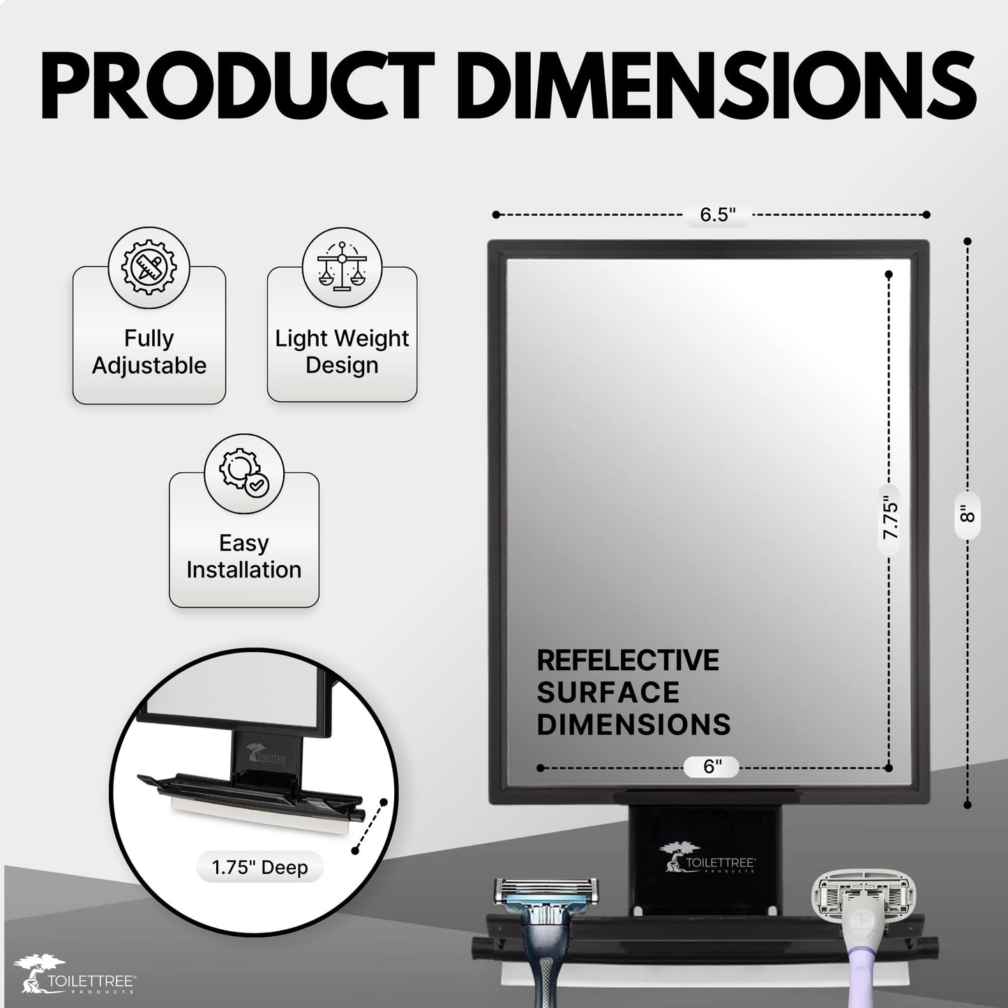 ToiletTree Products Ultimate Fogless Shower Bathroom Mirror, Bigger Reflective Surface & Thinner Frame, Squeegee Included, Black
