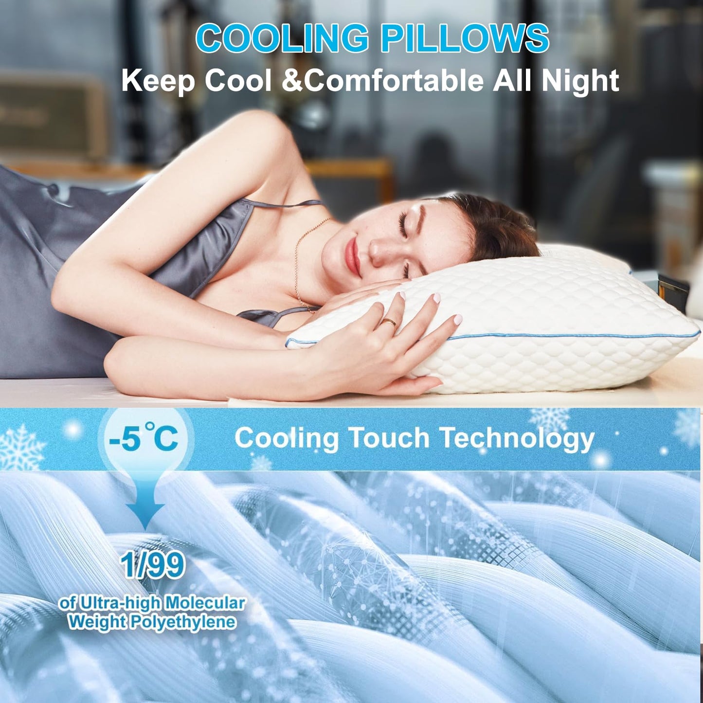 VVZ Cooling Shredded Memory Foam Pillows King Size 2 Pack, Adjustable Firm Bed Pillows for Side Back Stomach Sleepers, Luxury Gel Pillow for Hot Sleepers with Breathable Washable Cover