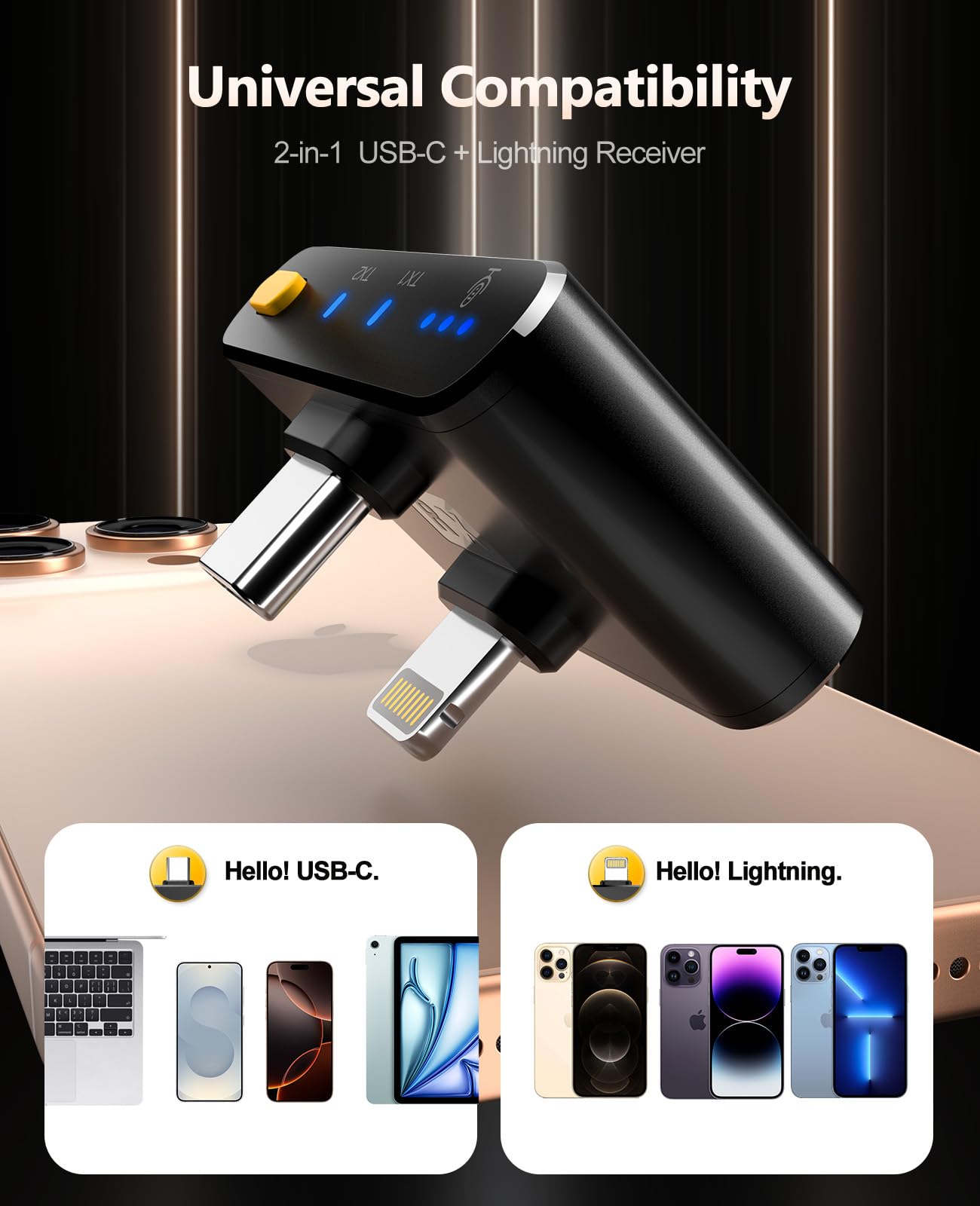 Wireless Lavalier Microphone for iPhone/Android with Charging Case, AI Noise Reduction, 50H Battery Life, 230ft Range, Mini Microphone for Video Recording, Vlogging, YouTube, Streaming