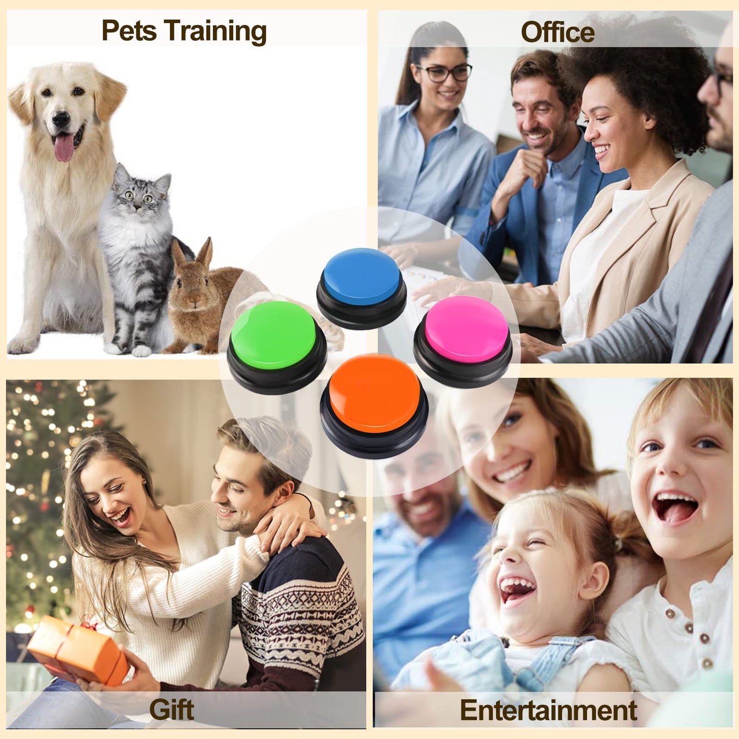 Voice Recording Button, Dog Buttons Training Words Dog Buttons for Communication Pet Training Buzzer, 30 Second Record & Playback, Funny Gift for Study Office Home 8 Pack