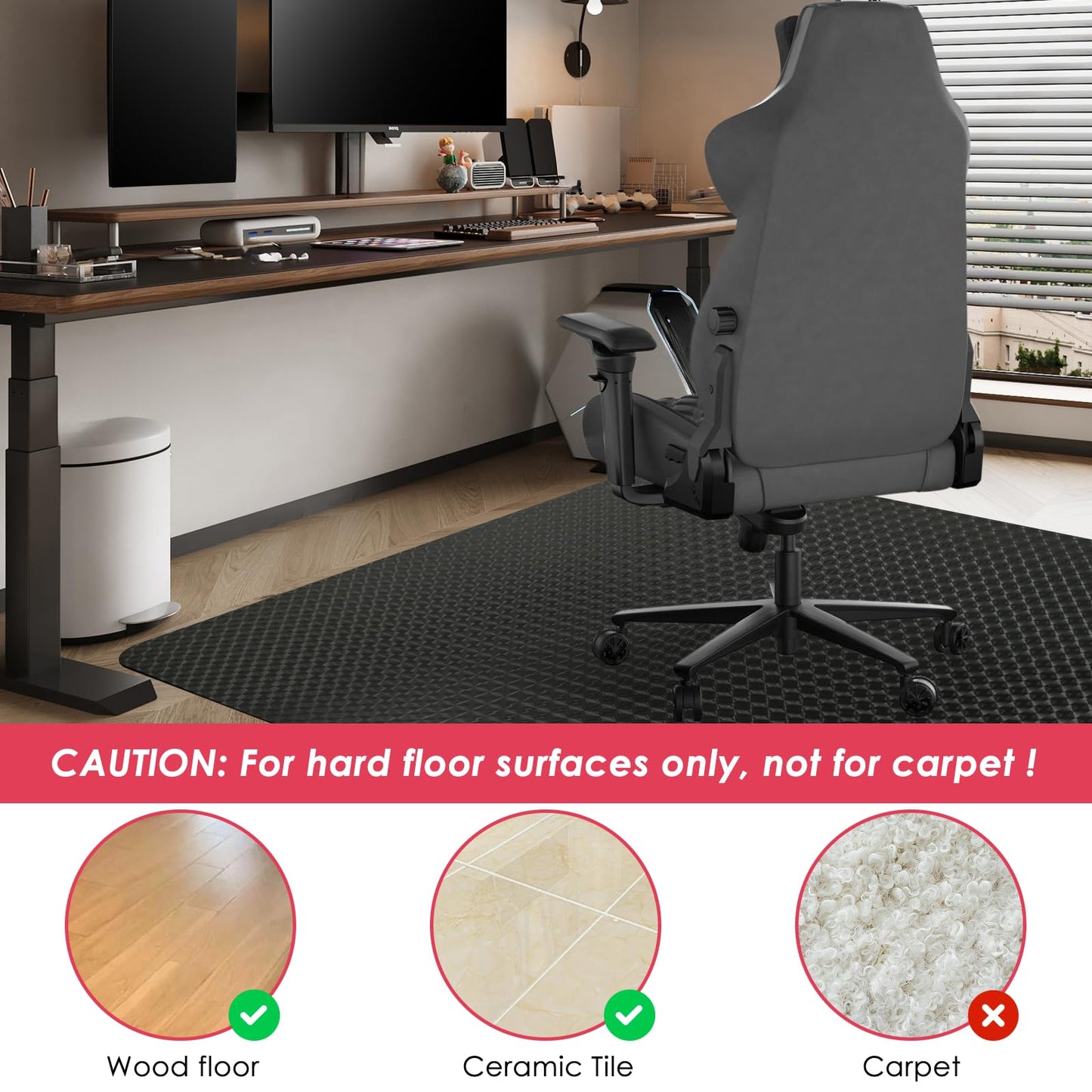 Vicwe Gaming Chair Mat for Hardwood Floor, 63"×51" Large Office Chair Mat, PVC Computer Chair Mat, Easy Glide, Floor Protector for Rolling Chair-Black