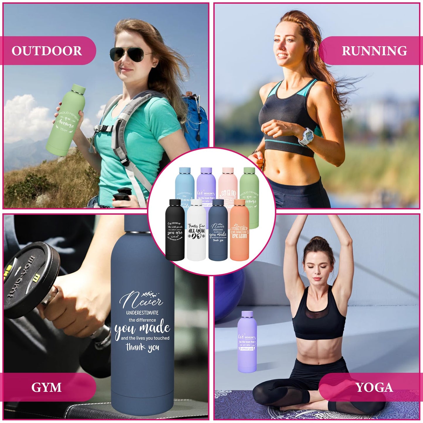 8 Pcs Employee Appreciation Gifts 17 oz Insulated Water Bottle Bulk Stainless Steel Double Wall Sport Bottle Reusable Thermal Water Bottle Thank You Gift for Women Coworker Teacher