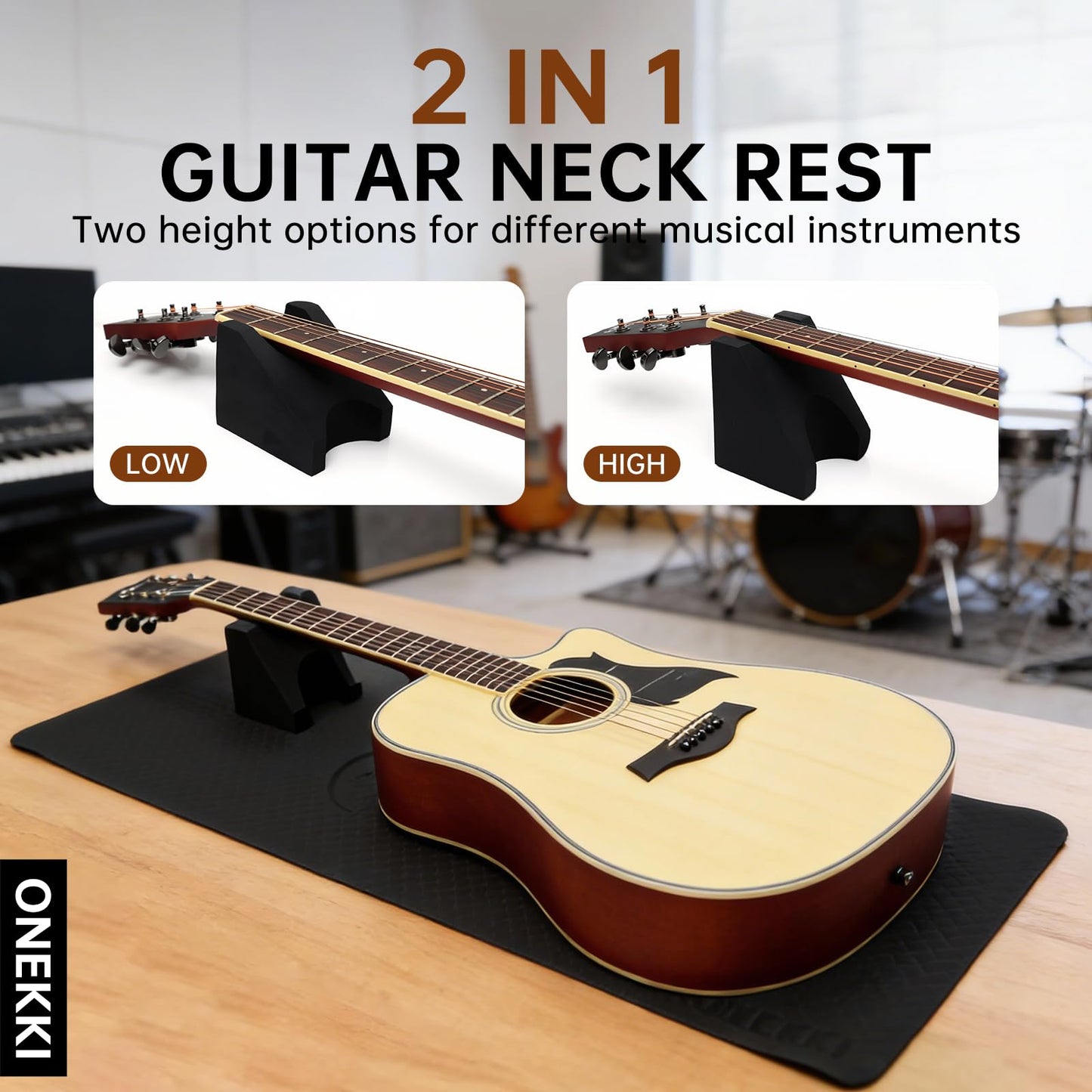 ONEKKI Guitar Neck Rest and Guitar Mat, Guitar Repair Kit with Dual Heights Support, Guitar Tools Setup and Maintenance Work Mat for Electric Guitar Bass Banjo Mandolin Ukulele