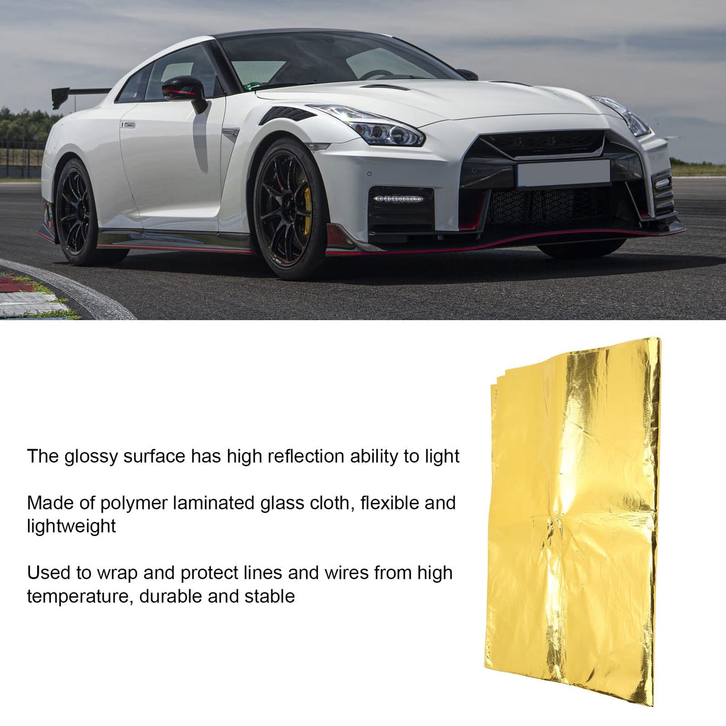 Heat Shield Wrap Tape, 39 X 47in High Temperature Heat Reflective Adhesive Backed Roll, Aluminum Foil Heat Thermal Barrier Tape, Thermal Insulation Adhesive Tape for Wires, Engine (Gold)