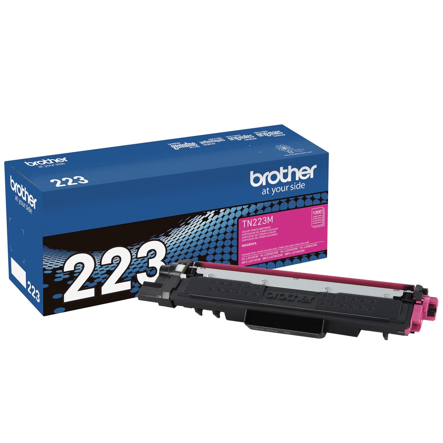 Brother original TN223M Standard Yield Magenta Toner Cartridge, original toner replacement cartridges, toner for Brother laser printers HL-L3210CW, HL-L3270CDW, MFC-L3710CW, MFC-L3750CDW, and more