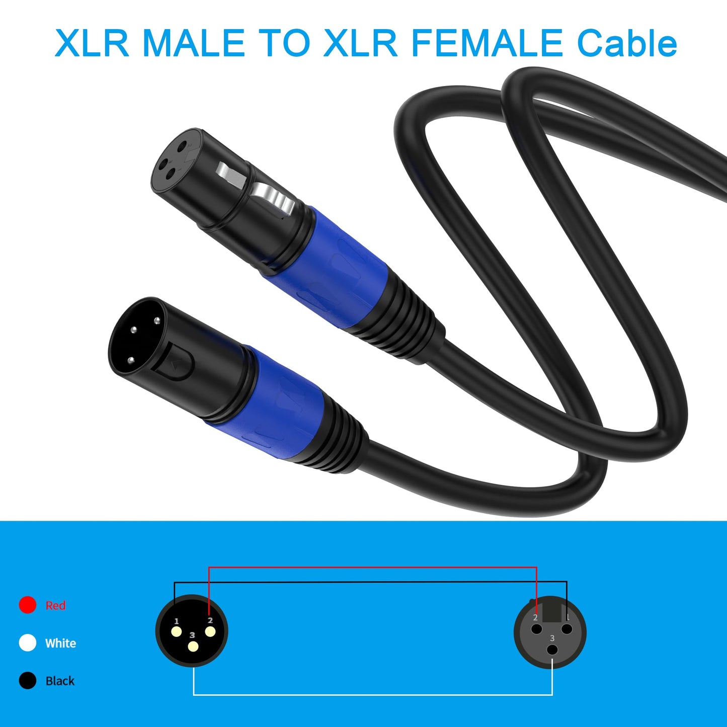 Jozzai XLR Cable 25ft 2 Packs - Premium Balanced Microphone Cable with 3-Pin XLR Male to Female Mic Speaker Cable, Black, Pure Copper and Plated Conductors, PVC Jacket