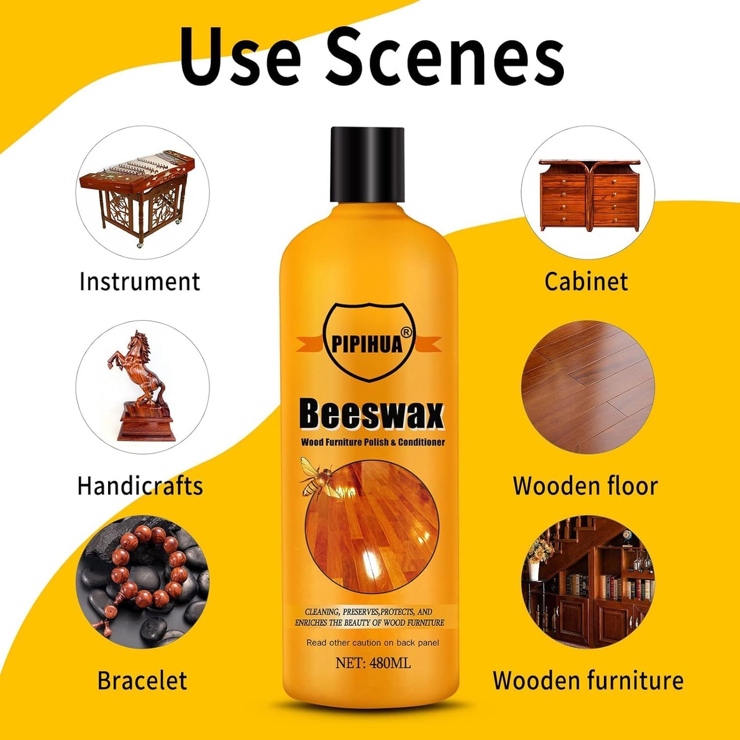 PIPIHUA Beeswax Furniture Polish Wood, Natural Wood Oil Colourless for Furniture Care & Protection for Interior and Exterior 480ml, 2Pack