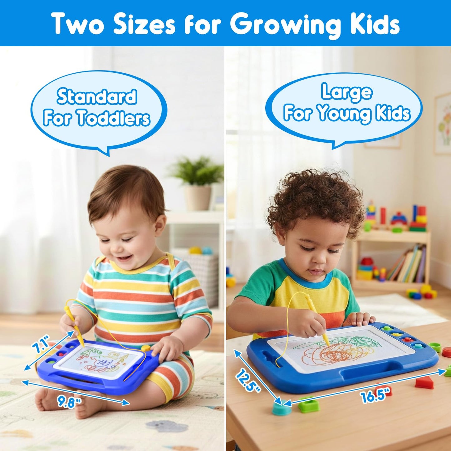 SGILE Large Magnetic Drawing Board, 16×13in Writing Painting Doodle Pad with 4 Stamps for Toddlers, Learning Educational Toy Etch Sketch Gift for 36+ Month Kids Girls Boys, Blue