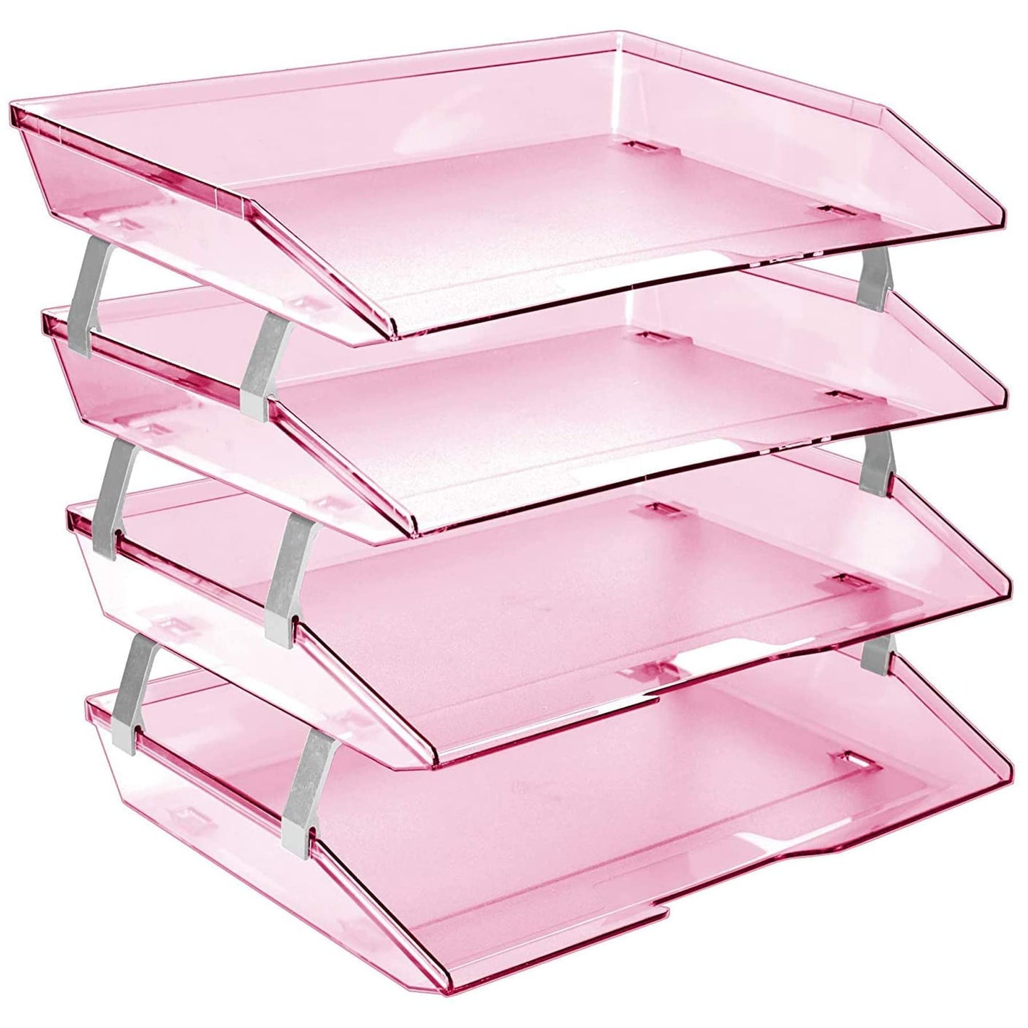Acrimet Facility 4 Tier Letter Tray, Side Load, Letter Size/A4, Desktop File Organizer, Plastic(Clear Pink)