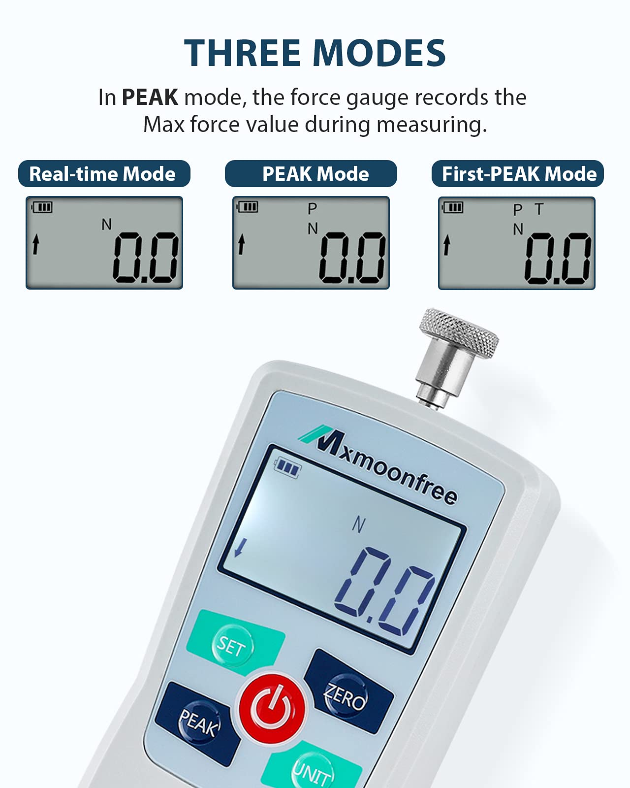 Mxmoonfree 50N Digital Force Gauge Push Pull Gauge Portable Force Meter with Units N/LB/Kg/Oz, Storage Case, Auto Backlit LCD, Auto Power-Off (ZMF-50N)