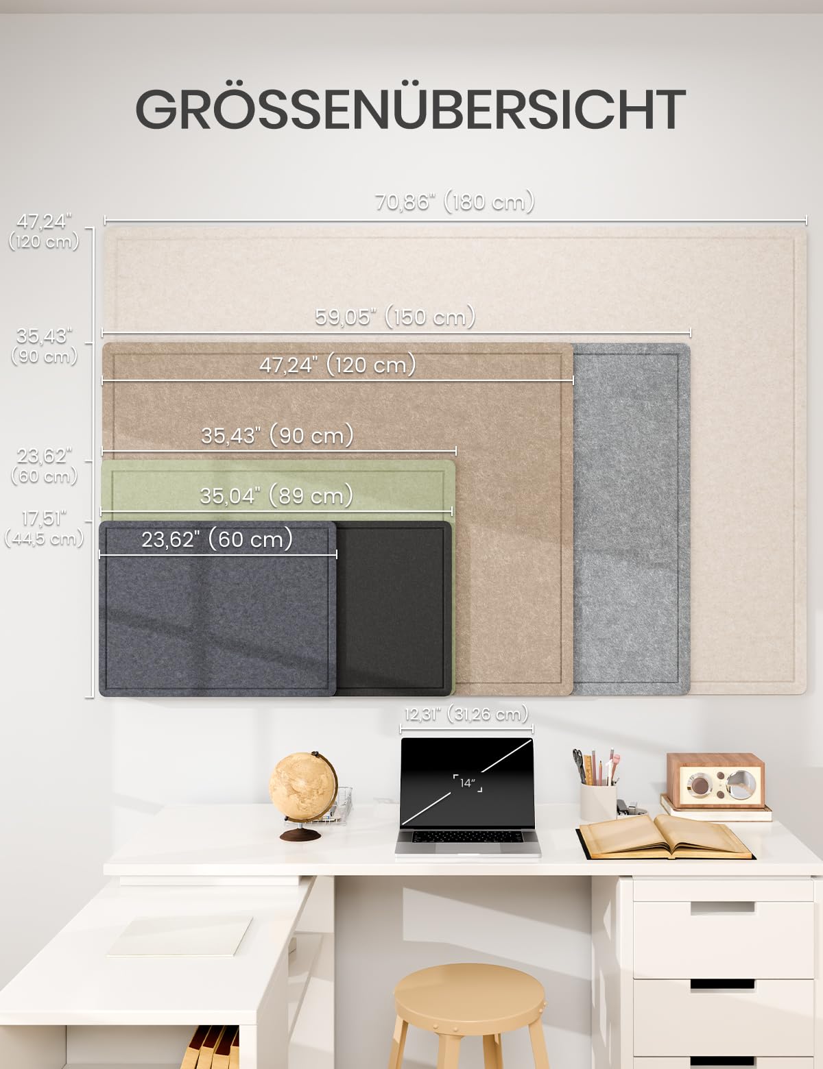 Fluxynara Large Bulletin Board, 47.2" x 35.4" Cork Board Alternative with 24 Safe Removable Adhesive Tabs, Foldable Felt Pin Board for Home Office, Classroom, Bedroom,Entryway for Walls— Black