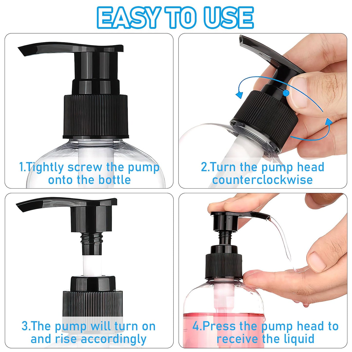 30 Pack 8 oz Clear Empty Lotion Bottles Plastic Pump Bottles Hand Dish Dispenser Round Bottles Containers Refillable Container Black White Pumping for Shampoo Conditioner Body Wash Cream Liquid Soap