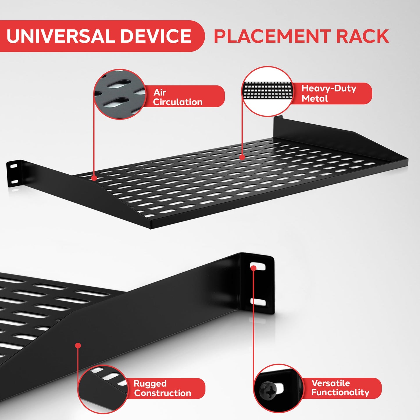 PYLE 1U 2 Pack Server Rack Shelf - 19-Inch Universal Device Server Rack Tray, Good Air Circulation, Cantilever, Wall Mount Rack, Computer Case Mounting - Weight Capacity 110lb/49kg