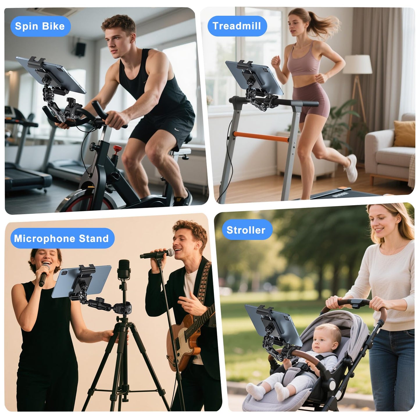 PLDHPRO Tablet Holder for Mic Stand, Portable Music Microphone Stand Phone Mount with Larger Clamp Compatible with iPad mini Pro Air iPhone Galaxy Tab 5.1-15.6'' Phones Tablets, Guitar Accessories