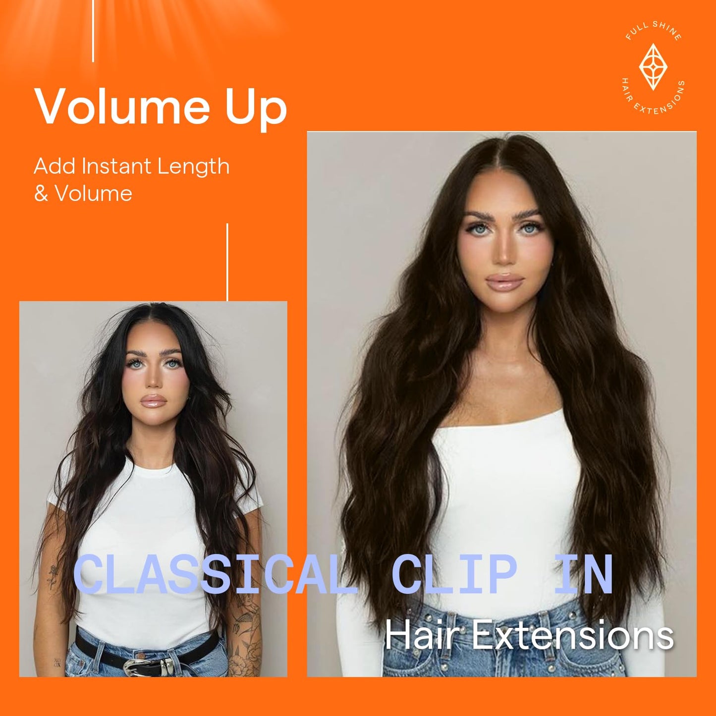 Fshine Clip in Hair Extensions Human Hair 20 Inch Clip in Extensions Color 2 Darkest Brown Double Weft Hair Extensions 100 Gram Full Head Clip in Real Hair 7 Pcs