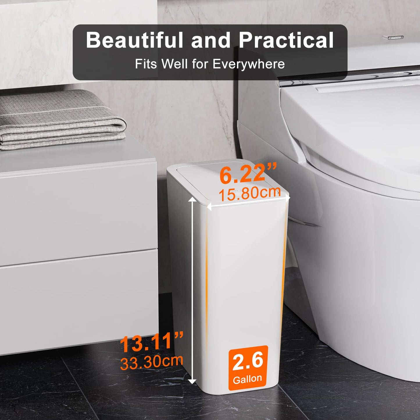 NetDot 3 Pack 2.6 Gallon / 10L Bathroom Trash Can with Lid,Kitchen Garbage Can Small Trash Bin Waste Basket for Bathroom,Kitchen,Bedroom,Living Room,Office - Off White