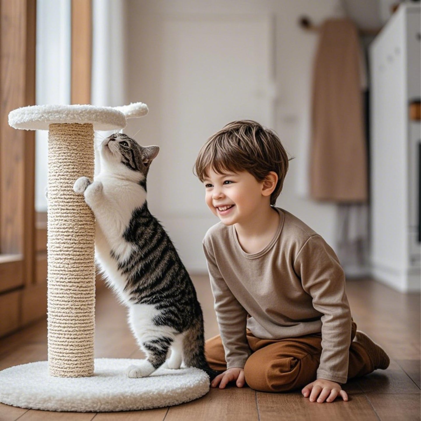 PowerKing 4-Pack 15.7" Cat Scratching Post Replacement - Natural Sisal Rope Scratcher Poles with M8 Screws for Indoor Cat Tower Renewal Parts, Cat Furniture Refill Parts (White)