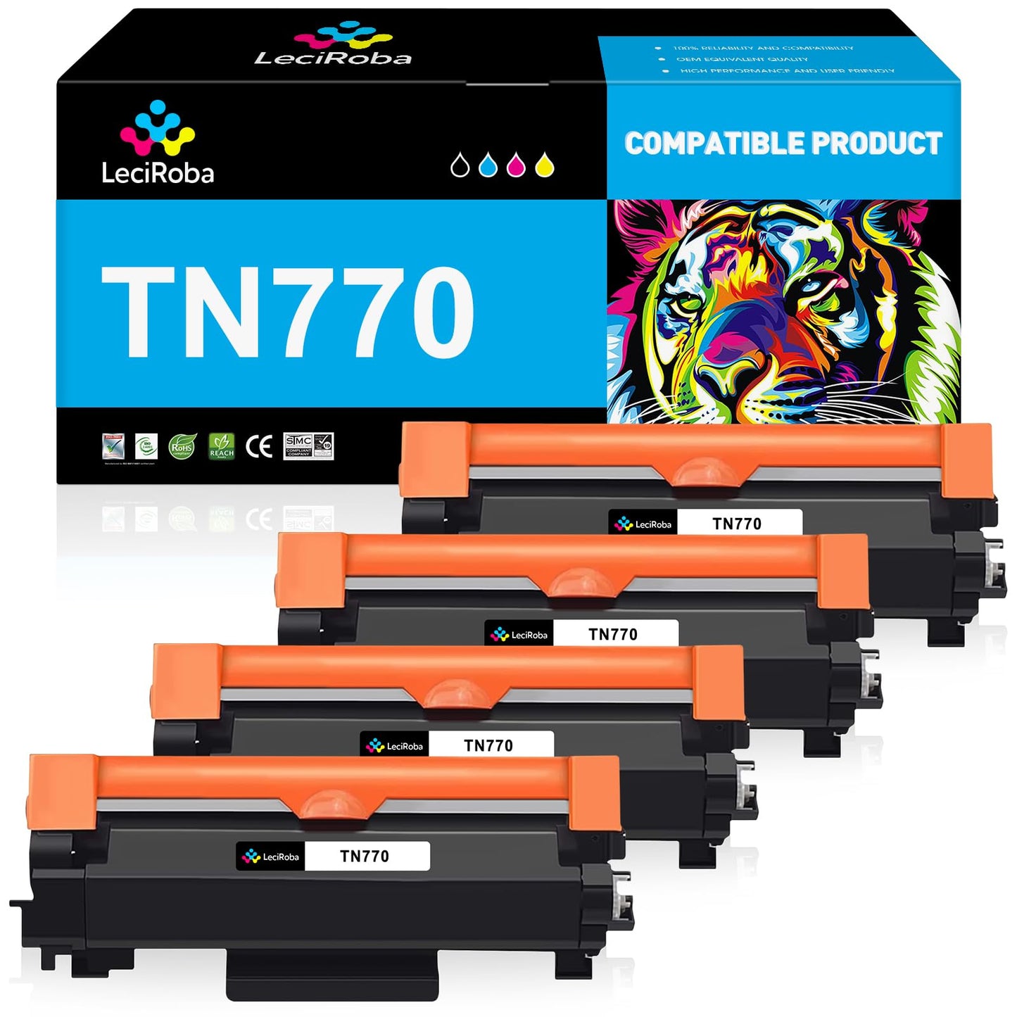 LeciRoba TN770 Super High Yield Black Toner Replacement for Brother TN 770 TN-770 for Brother HL-L2370DW HL-L2370DWXL HL-L2370DWXLL MFC-L2750DW MFC-L2750DWXL MFC-L2750DWXL Printer (4 Pack)
