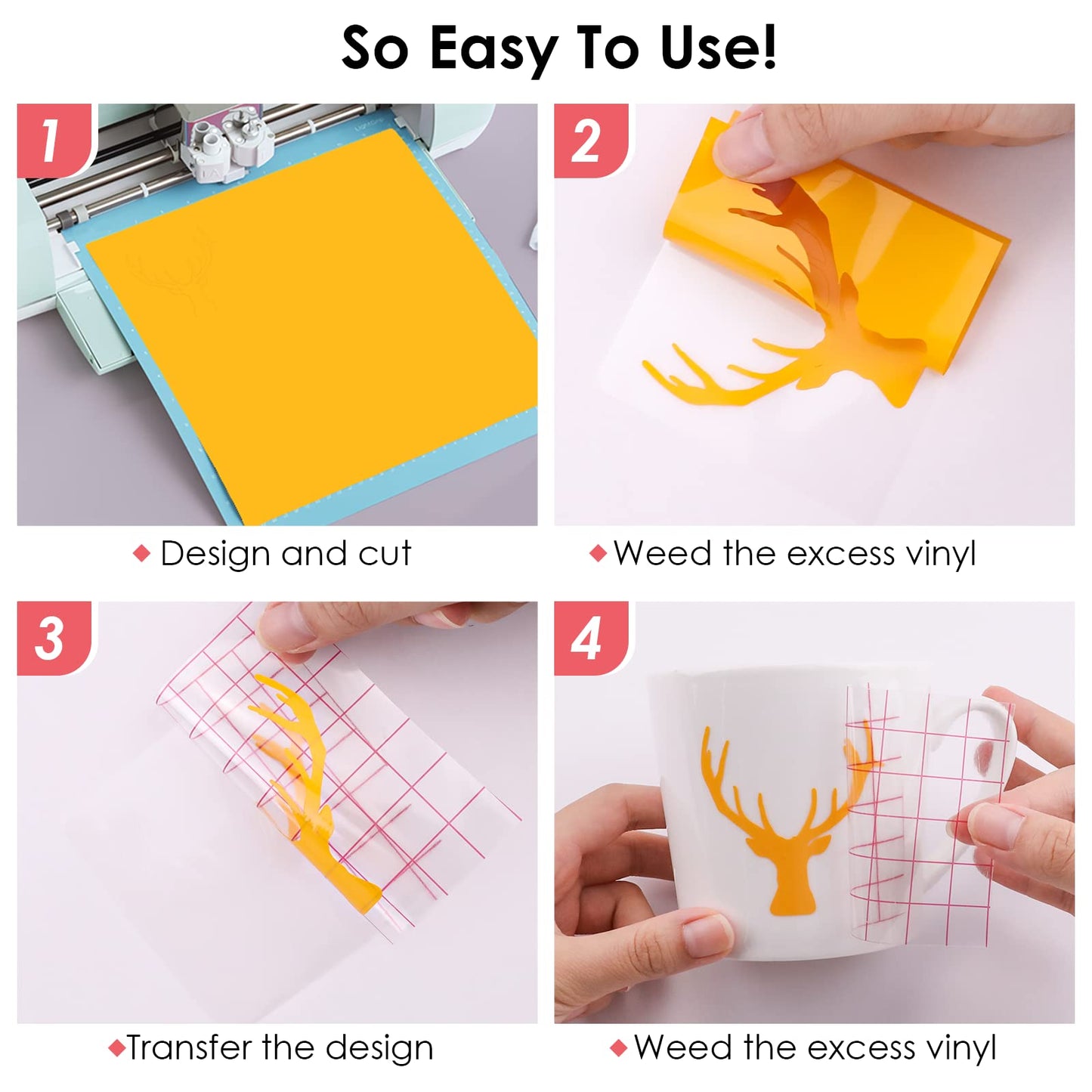 HTVRONT Permanent Vinyl for Cutting Machine - 100 Pack 12"x12" Adhesive Vinyl Sheets, 90 Sheets Vinyl Bundle & 10 Transfer Tape