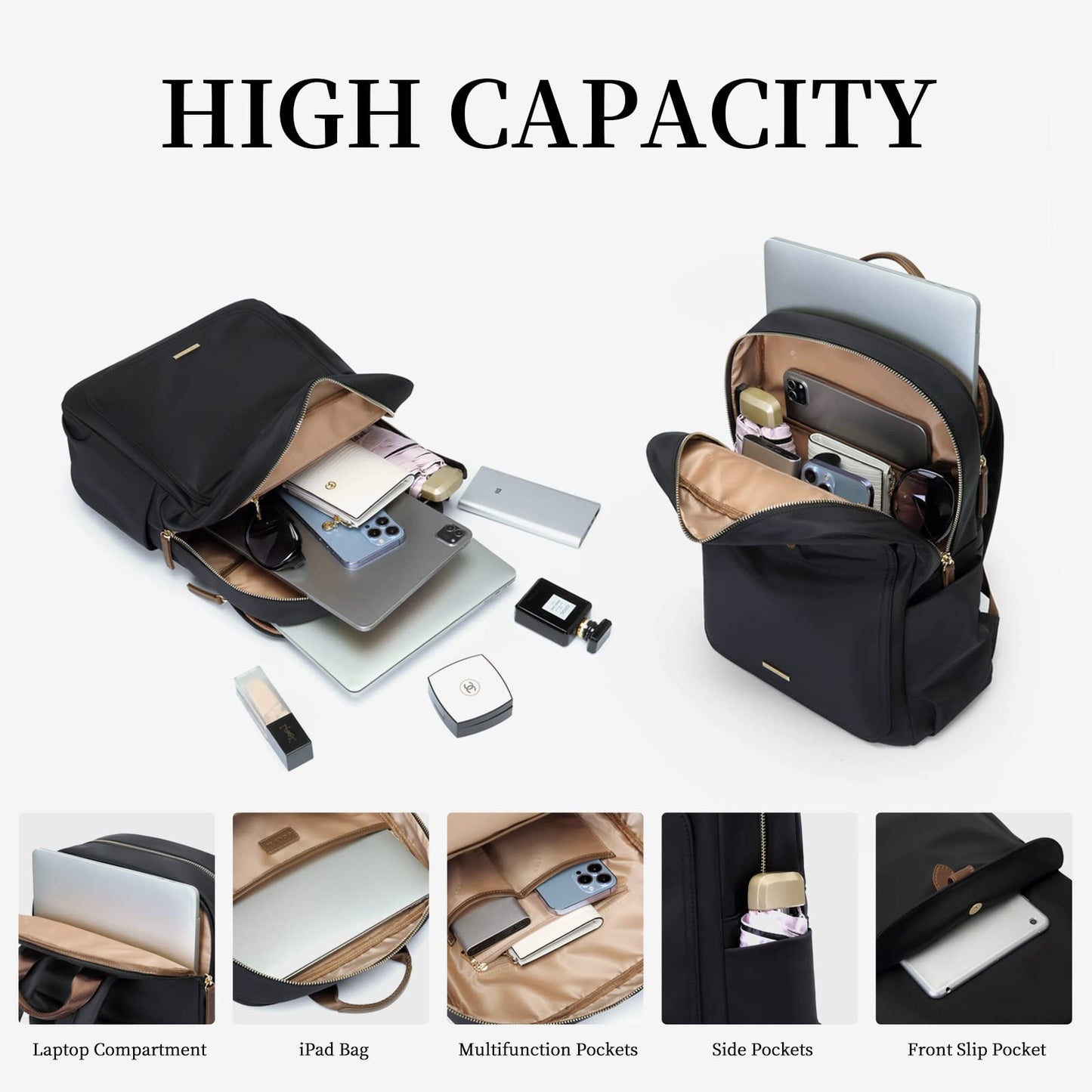 Laptop Backpack Purse for Women Fits 16 Inch Notebook Casual Daypack Work Travel College Bookbag Fashion Computer Bag (Black, 16 Inch)