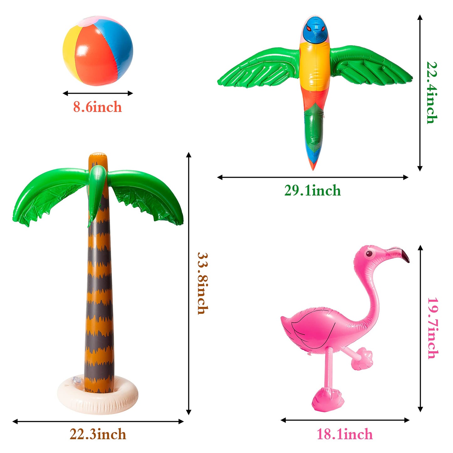 55Pcs Hawaiian Party Toys Set Include 6Pcs Inflatable Palm Tree Flamingo Beach Ball Parrot Beach Pool Toys 49Pcs Tropical Hawaiian Luau Jungle Party Decoration Tropical Summer Party Supplies Favors