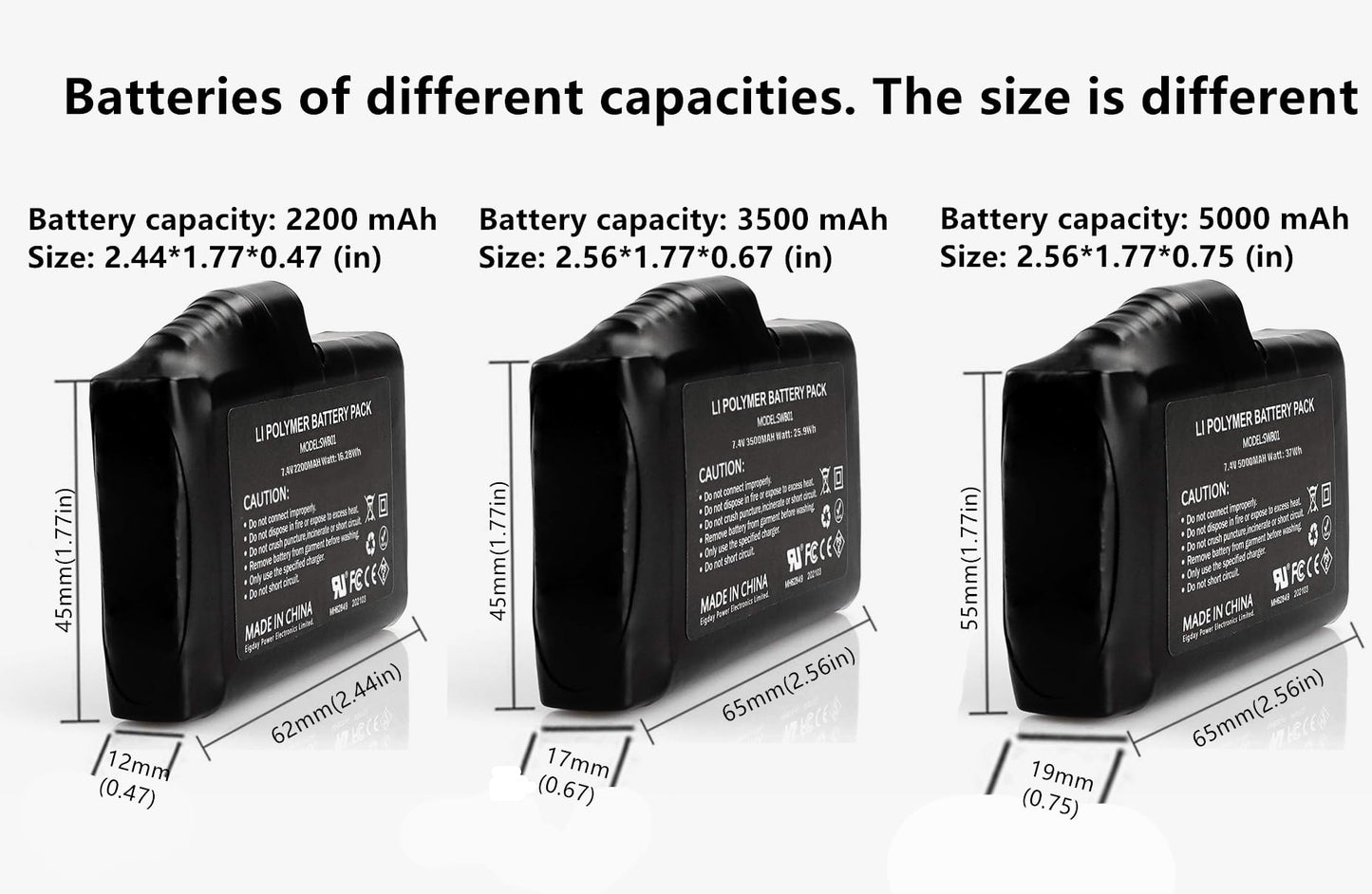 7.4V 2200mAh/3500mAh/5000mAh Li-Polymer Rechargeable Batteries,Rechargeable Battery for Heated Apparel 2200mAh Li-ion, for Glove Battery Replacement, Compatible with Heated Socks