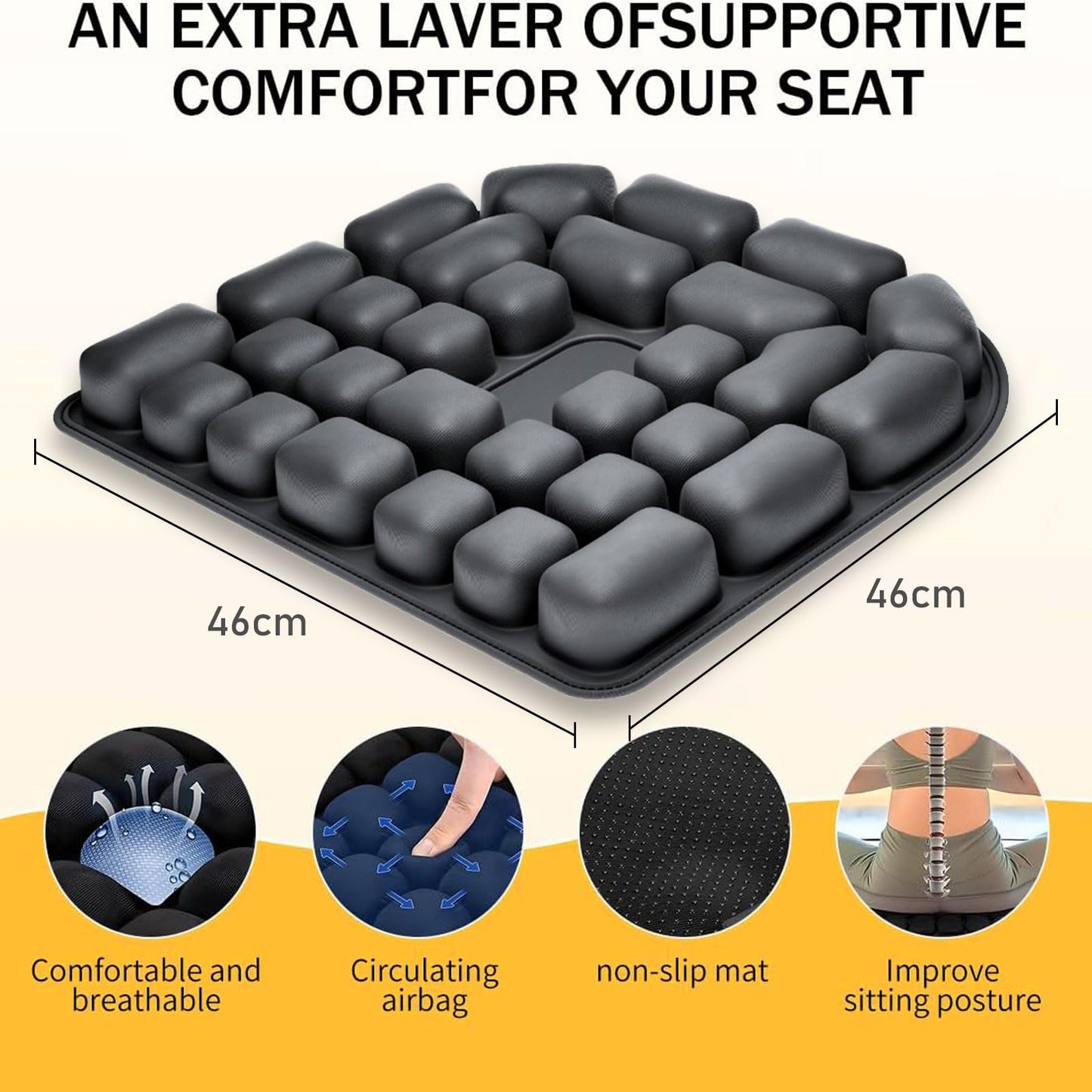 Inflatable Travel Cushion, Comfortable 3D Air Inflatable Seat Cushion, Portable Pressure Relief Air Seat Cushion for Climbing Hiking Office Airplane Car Stadium Seat