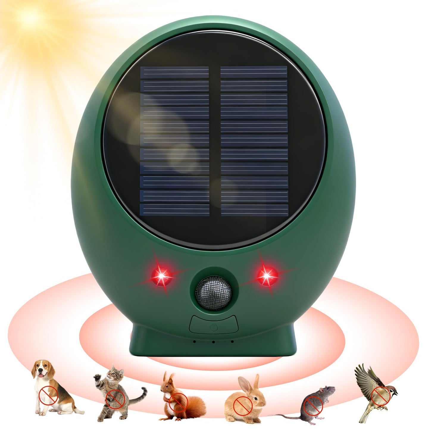 OBEST Solar Animal Deterrent, Cat Deterrent Outdoor with Motion Sensor, Ultrasonic & Strobe Light, Waterproof Yard & Garden Protector for Deer, Cat, Racoon, Squirrel, Rodents, Sound Frequency 8kHZ