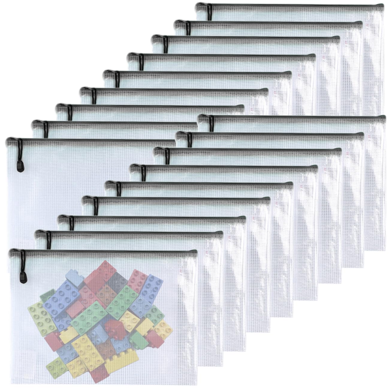 Oaimyy-11 x 14"-18 Pcs-Plastic Mesh Zipper Pouch Document Folders Bag Zip File Bags for Office Supplies,Home,Travel Storages,Puzzle Board Games Storage- (Black)