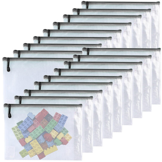 Oaimyy-11 x 14"-18 Pcs-Plastic Mesh Zipper Pouch Document Folders Bag Zip File Bags for Office Supplies,Home,Travel Storages,Puzzle Board Games Storage- (Black)