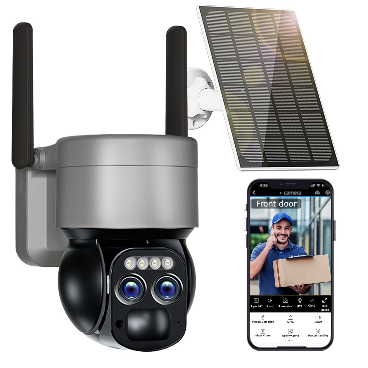 Caluxe 4K Solar Security Cameras Wireless Outdoor, 5G/2.4G WiFi 6, 360° PTZ Camera Surveillance Exterieur with Color Night Vision, 2-Way Audio, PIR Motion Detection, Auto Human Tracking, Waterproof