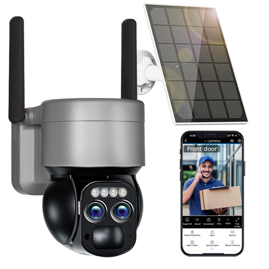 Caluxe 4K Solar Security Cameras Wireless Outdoor, 5G/2.4G WiFi 6, 360° PTZ Camera Surveillance Exterieur with Color Night Vision, 2-Way Audio, PIR Motion Detection, Auto Human Tracking, Waterproof