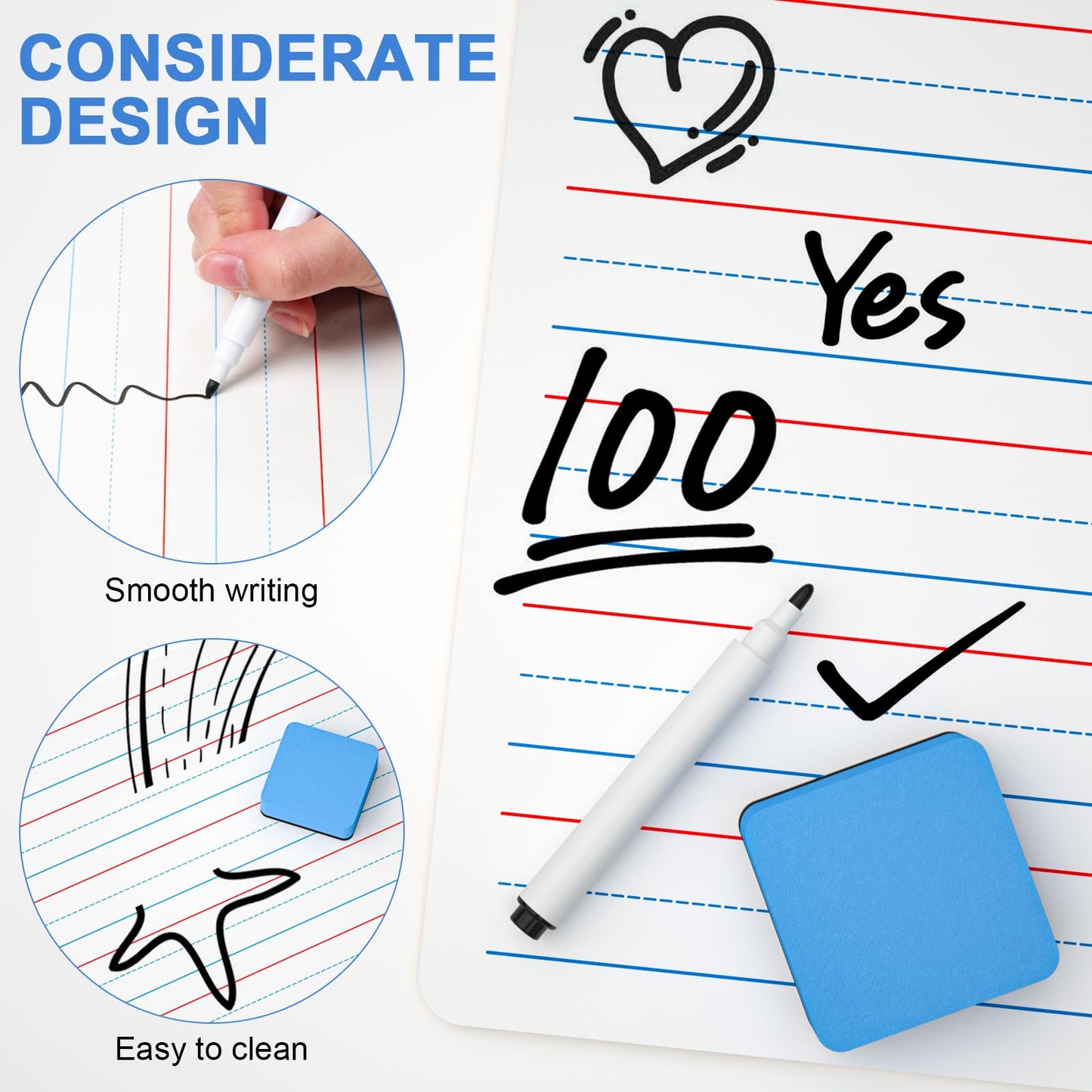 Nicpro 25 Pack Dry Erase Mini Whiteboard - Lined/Plain,9 x 12 Double Sided Lapboard Bulk with 25 Markers, 25 Erasers Learning Small White Boards Portable Drawing Writing for Student, Classroom Use
