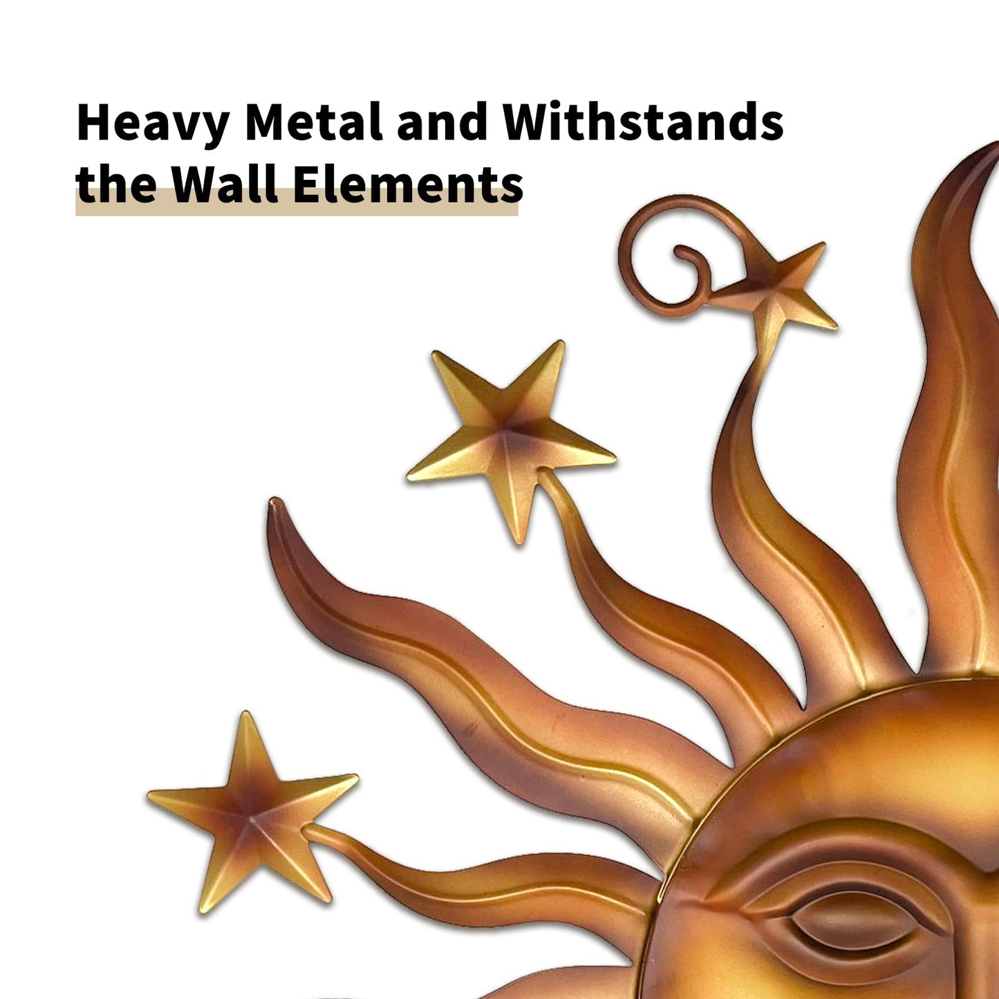 LIFFY 24" Sun Metal Wall Art Outdoor Decor - 3D Sun Face Metal Wall Sculpture - Hanging Decoration Gift Ideal for Home Accent, Bedroom, Garden, Patio, Farmhouse - Lively and Vibrant