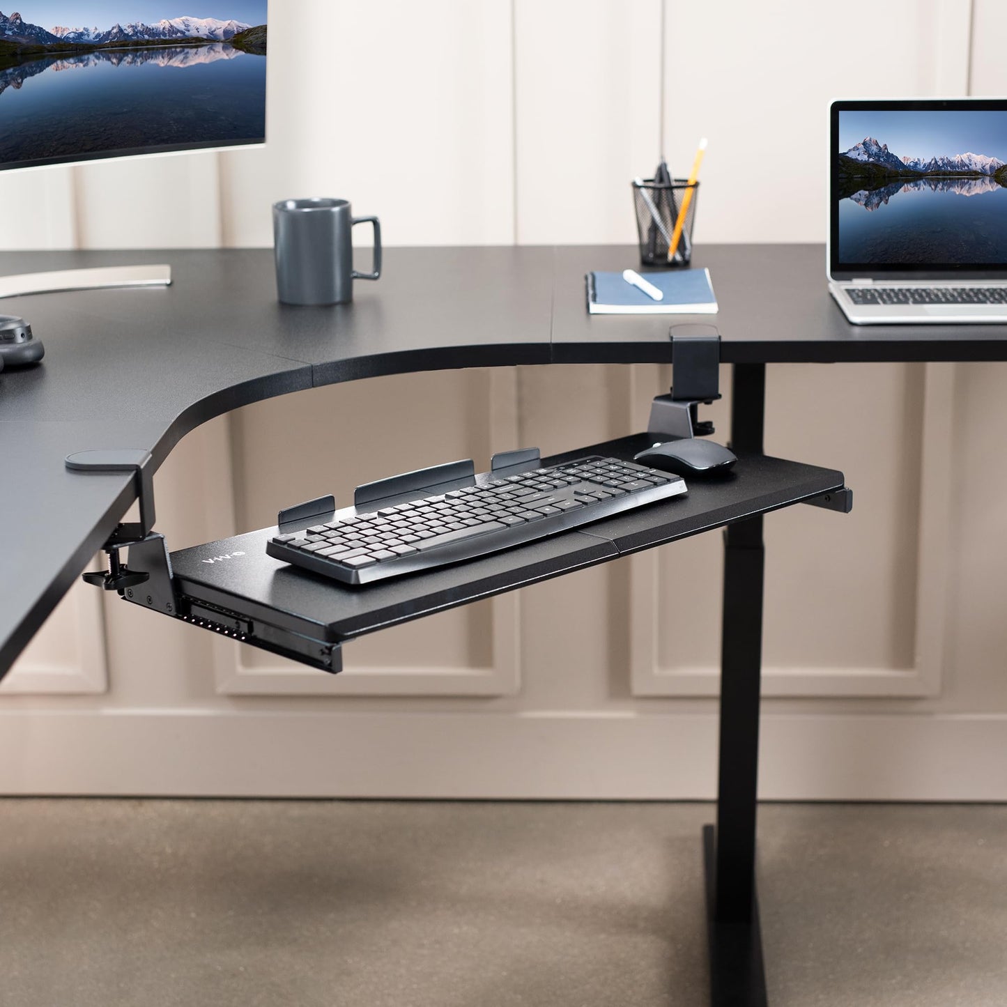 VIVO Clamp-on Computer Keyboard & Mouse Under Desk Slider Tray for Corner Desks